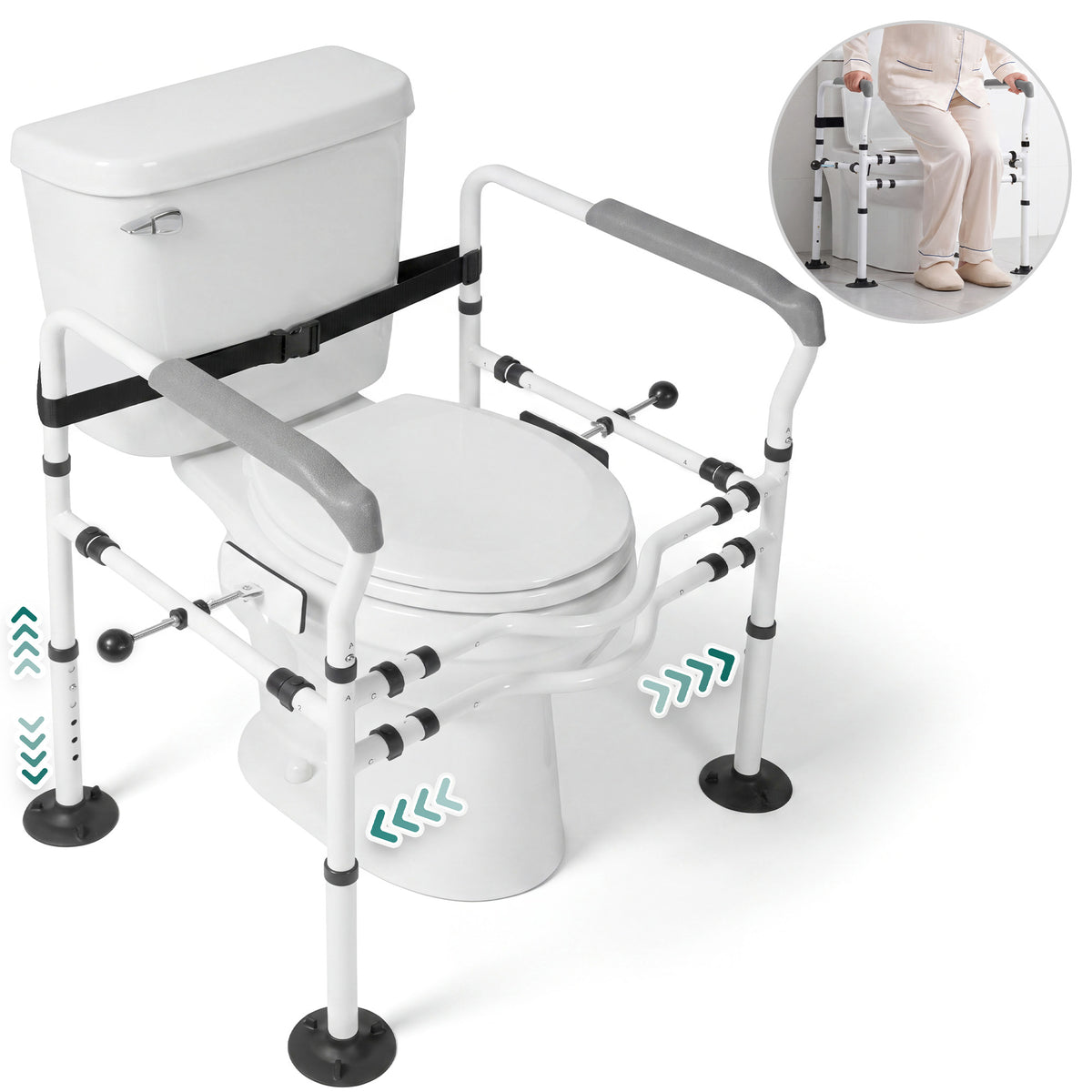 Naipo Toilet Safety Rail for Seniors, Adjustable Height and Width, Non-Slip Handles, Suction Cup Feet with Secure Strap, Supports up to 330 lbs