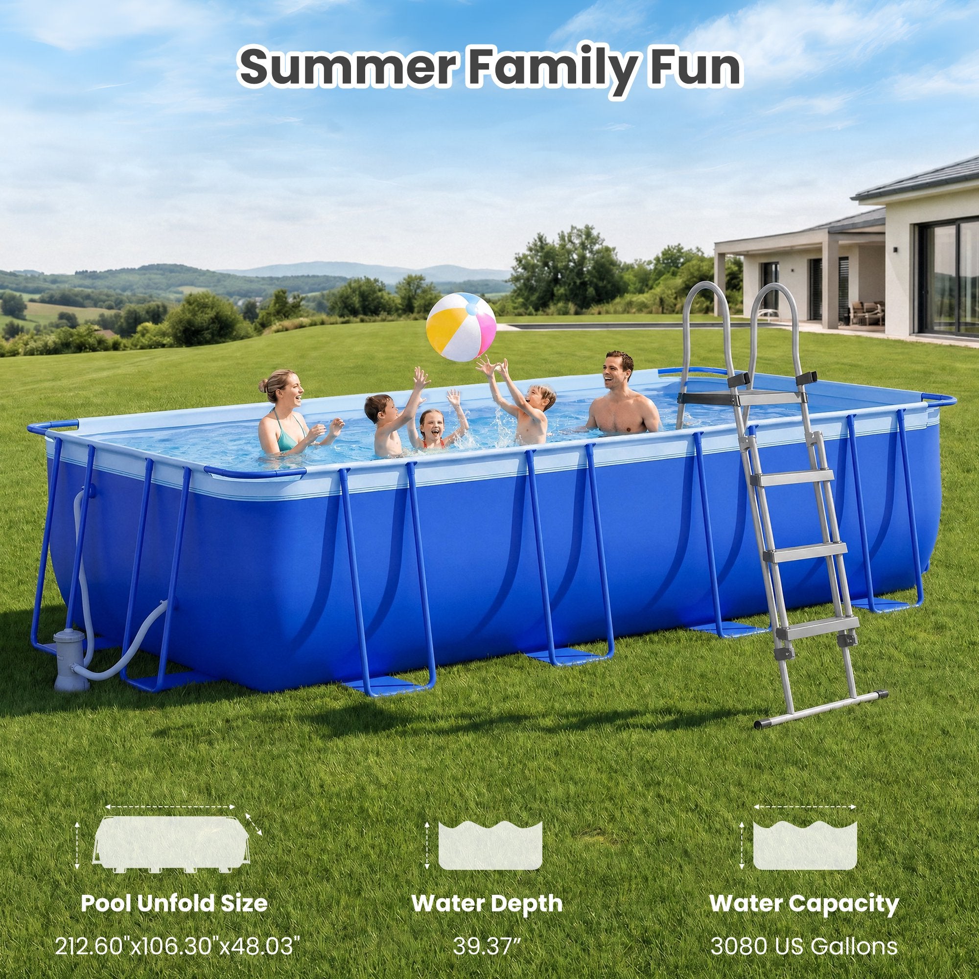 Naipo 18FT Above Ground Swimming Pool Set with Reinforced Ladder 1mm Thickened Material 3080 US Gallons for Family Fun
