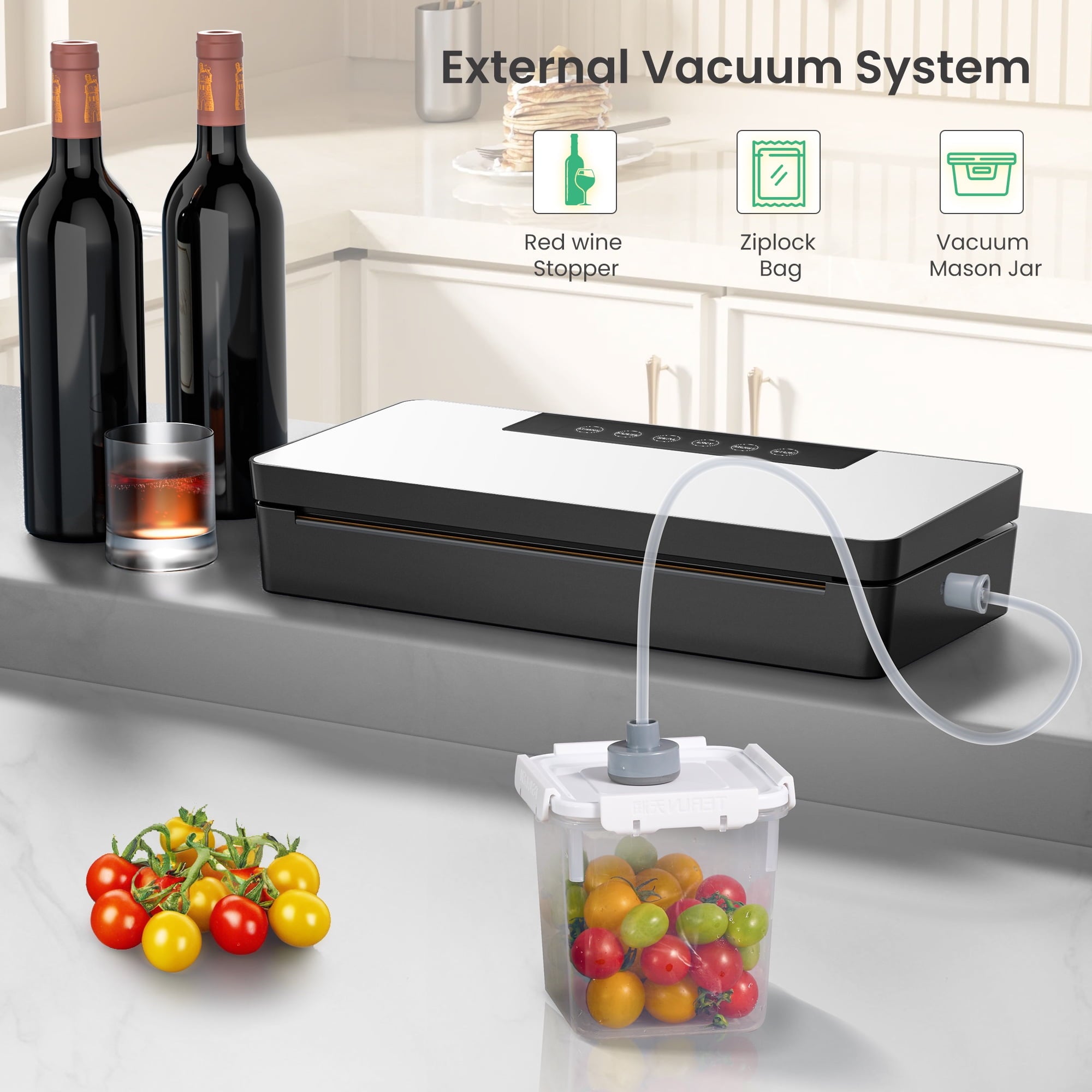 Naipo Vacuum Sealer for Foods, 90KPa Powerful Sealer Machine with Air Hose & 5 Modes Food Saver