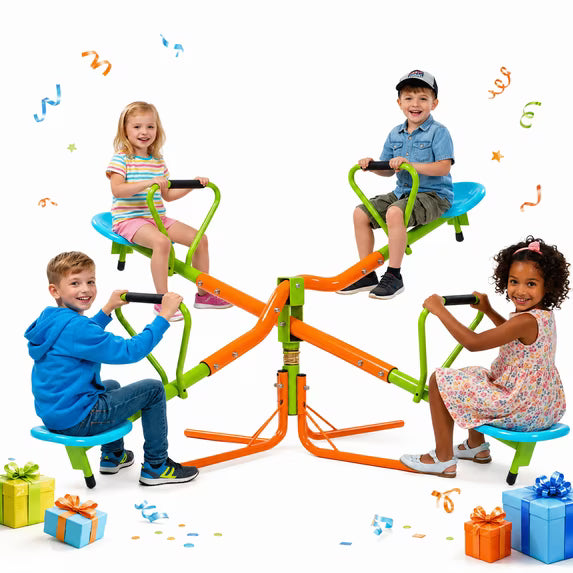 Balançoire pivotante 4 places pour enfants en extérieur – Robuste, avec poignées de sécurité et design antirouille | Développe l'équilibre et la coordination 