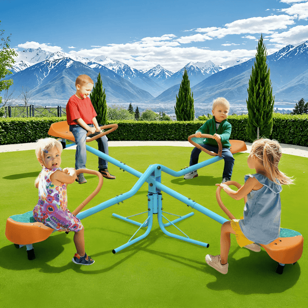 4-Seat Spinning Teeter Totter for Kids Outdoor - Heavy-Duty Backyard Seesaw with Safety Handles Rust-Proof Design | Develops Balance & Coordination