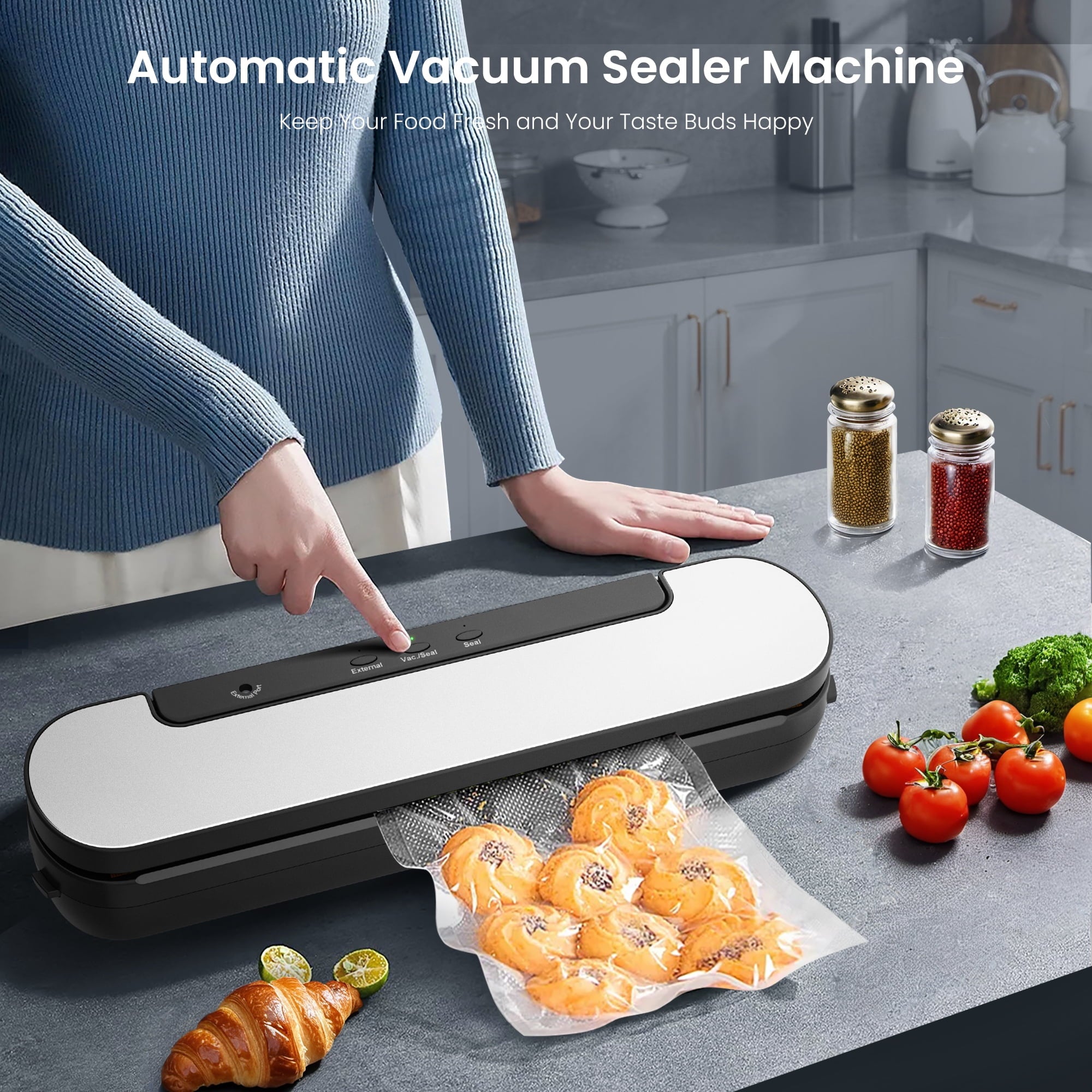 Naipo Automatic Vacuum Sealer Machine, 60KPa Food Saver, Compact Air Sealing System for Refrigerator Storage