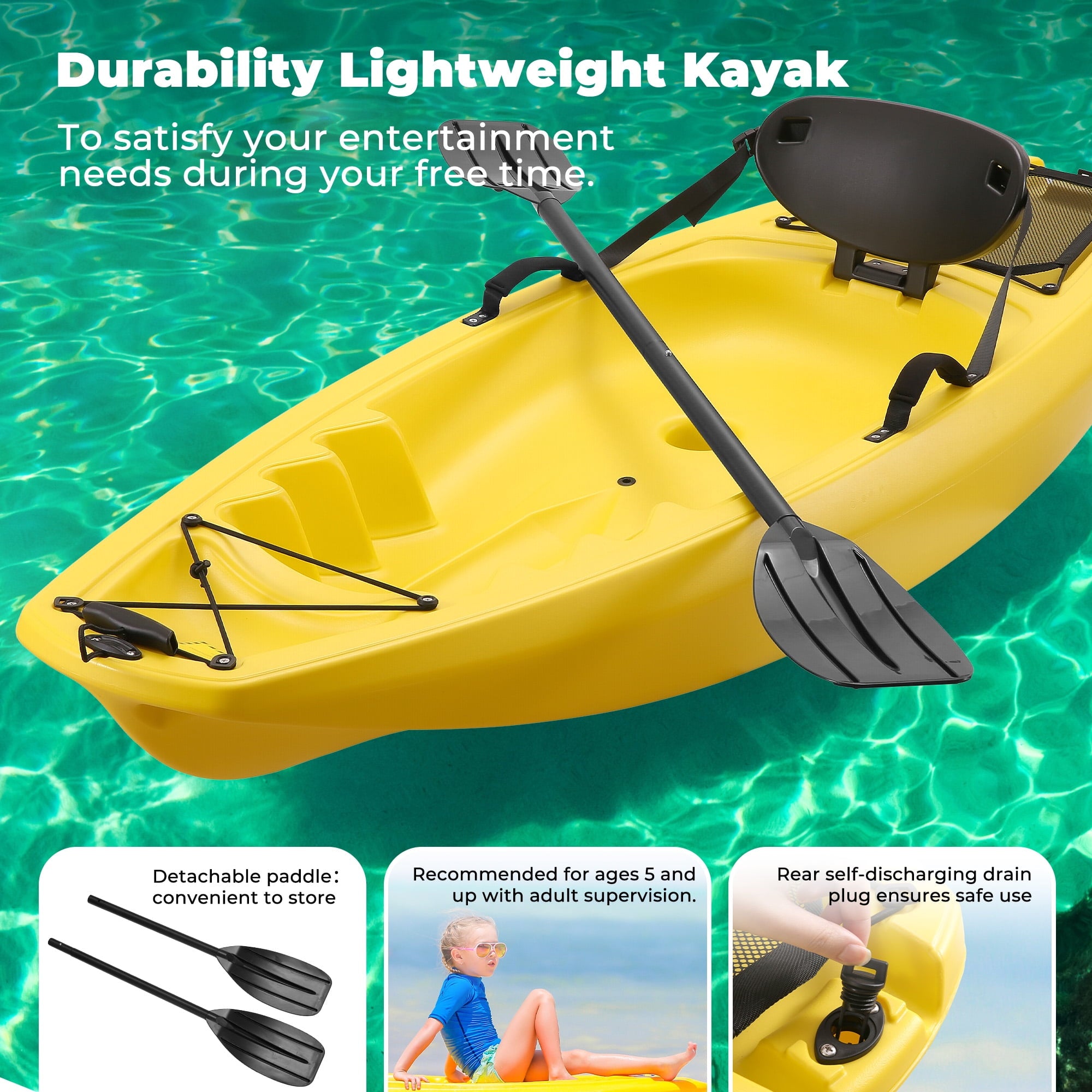 Naipo Kayak with paddle 6.5FT Kayak 4-Level Footrest Sit On Top for Youth KId to Teen Up to 121lbs