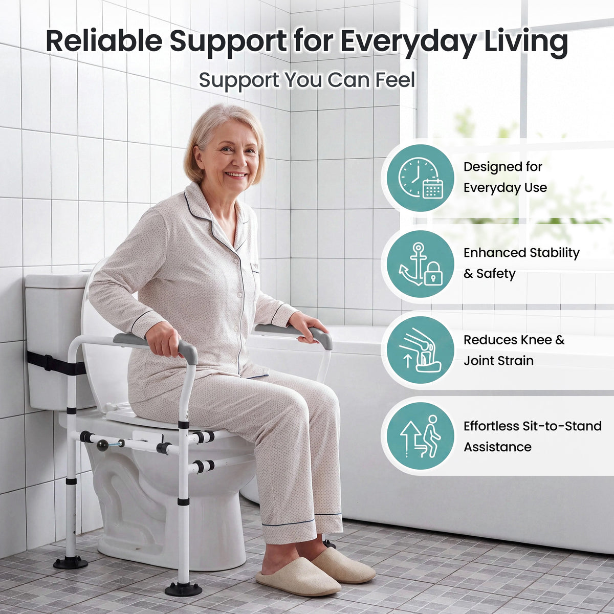 Naipo Toilet Safety Rail for Seniors, Adjustable Height and Width, Non-Slip Handles, Suction Cup Feet with Secure Strap, Supports up to 330 lbs