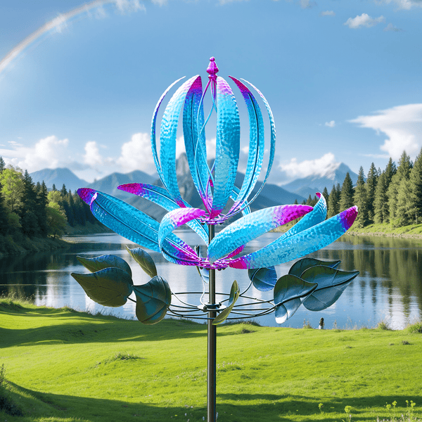 82 inch 3D Metal Wind Spinners Outdoor, Extra Spinner Windmill Wind Sculpture w/Stake for Yards and Outdoor Garden Decor, Blue (23.6