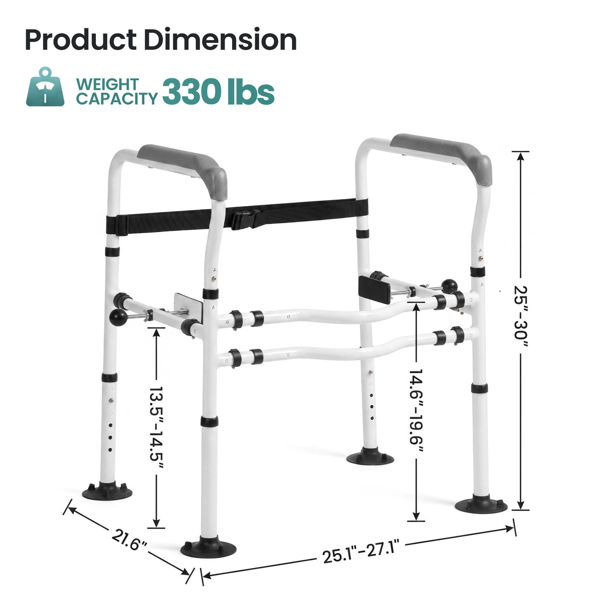 Naipo Toilet Safety Rail for Seniors, Adjustable Height and Width, Non-Slip Handles, Suction Cup Feet with Secure Strap, Supports up to 330 lbs