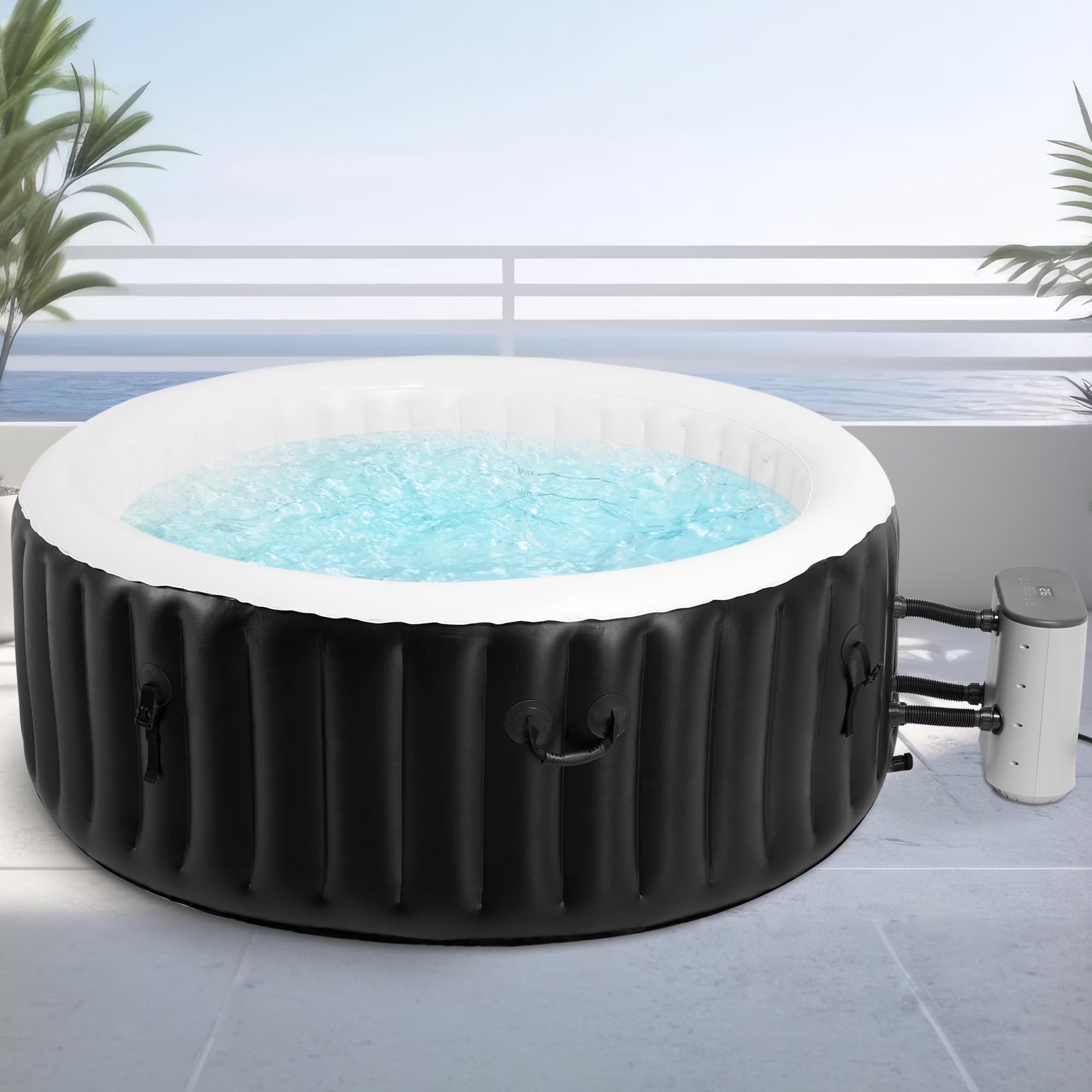Spa gonflable Naipo PureSpa Bubble Massage pour 4 à 6 personnes, 180 cm, 110 jets, housse isolante, température jusqu'à 40 °C, noir