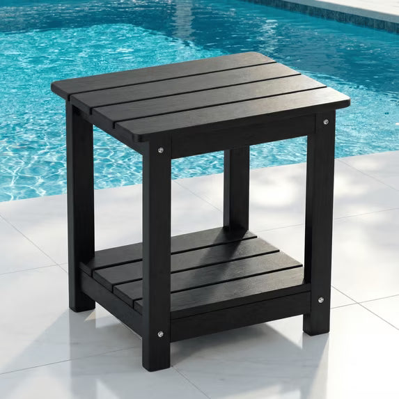Naipo Outdoor Side Table for Patio, Double Deck Adirondack End Table, Weather Resistant HDPS Rectangular Patio Table for Deck Garden Poolside, All-Weather Outdoor Furniture, Easy Assembly - Black