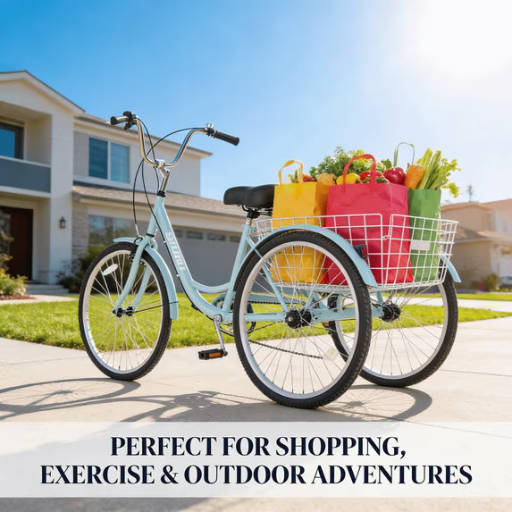 Naipo Adult Tricycle 7 Speed Trikes 3 Wheel 26'' Bikes for Adults, Trike for Women Men, Rear Removable Wheeled Baskets - Seniors & Commuters, 350 lb - Green