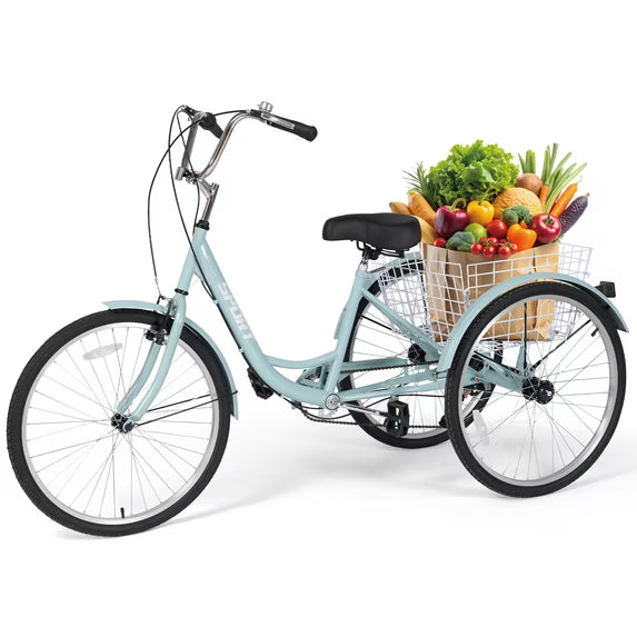 Naipo Adult Tricycle 7 Speed Trikes 3 Wheel 26'' Bikes for Adults, Trike for Women Men, Rear Removable Wheeled Baskets - Seniors & Commuters, 350 lb - Green