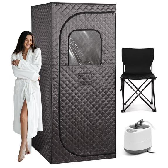 Sauna vapeur portable Naipo de grande taille pour spa à domicile, kit de relaxation avec cuiseur vapeur 3 L 1 000 W, télécommande et chaise pliable