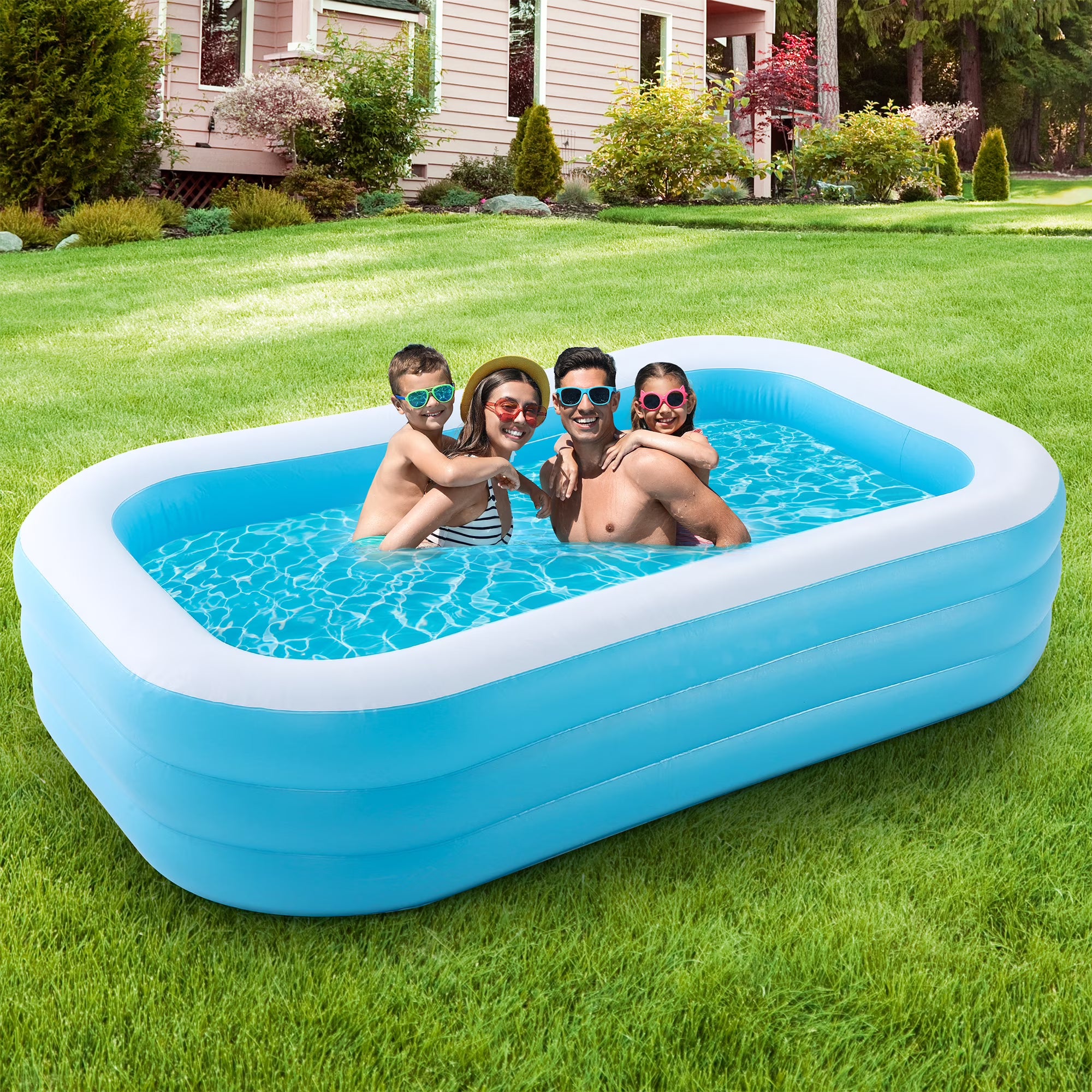 Naipo Inflatable Swimming Pool 95inX56inX22in Kid Ball Square Pool, Full Size Above Ground Family Pool, Summer Water Party, Backyard, Outdoor Beach Garden Lawn