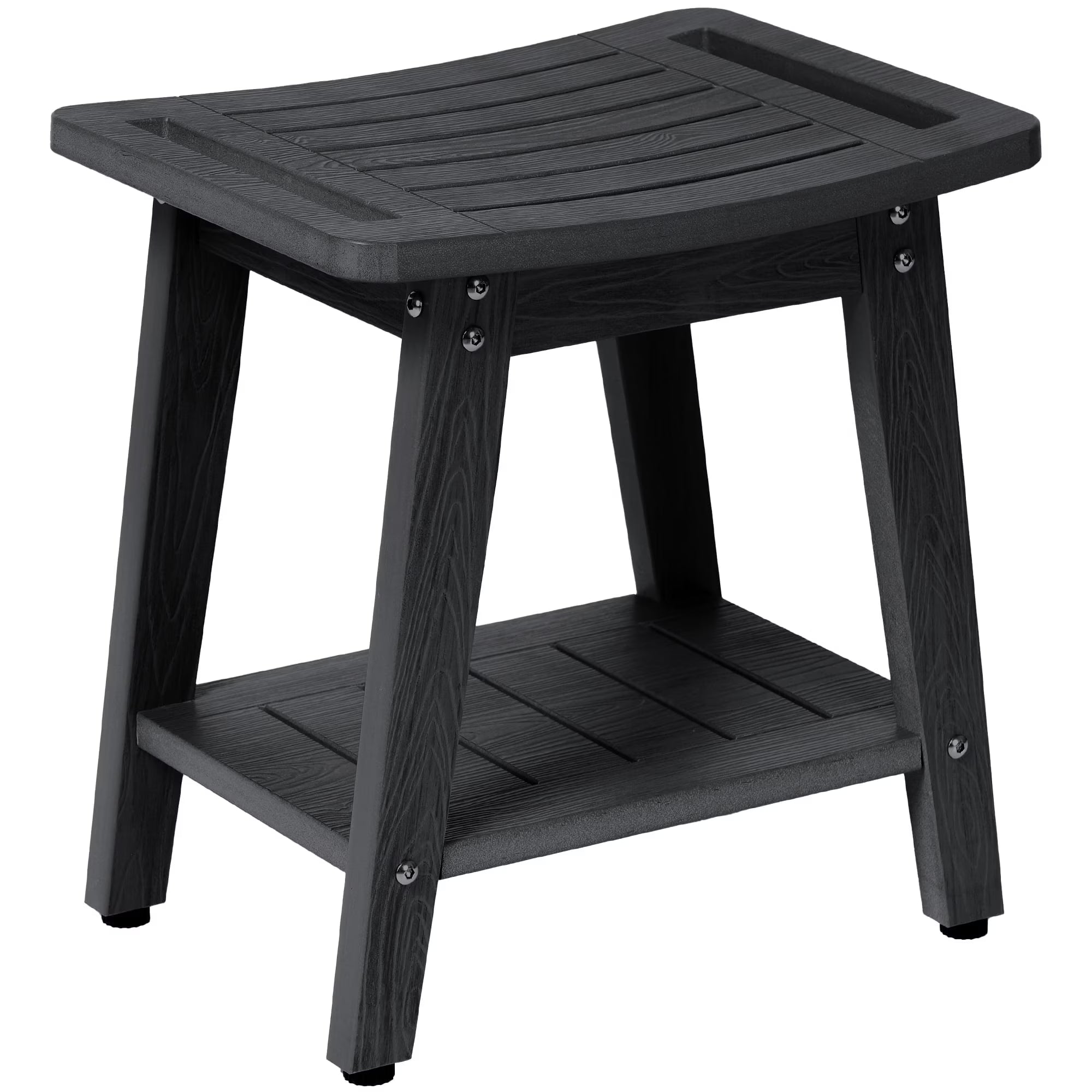 Naipo Shower Bench for Inside Shower, Non-Slip HDPS Shower Stool with 2 Tier Storage Shelf, Handle, Adjustable Feet for Seniors Adults, Waterproof Shower Chair for Inside Shower to Sit on, Black