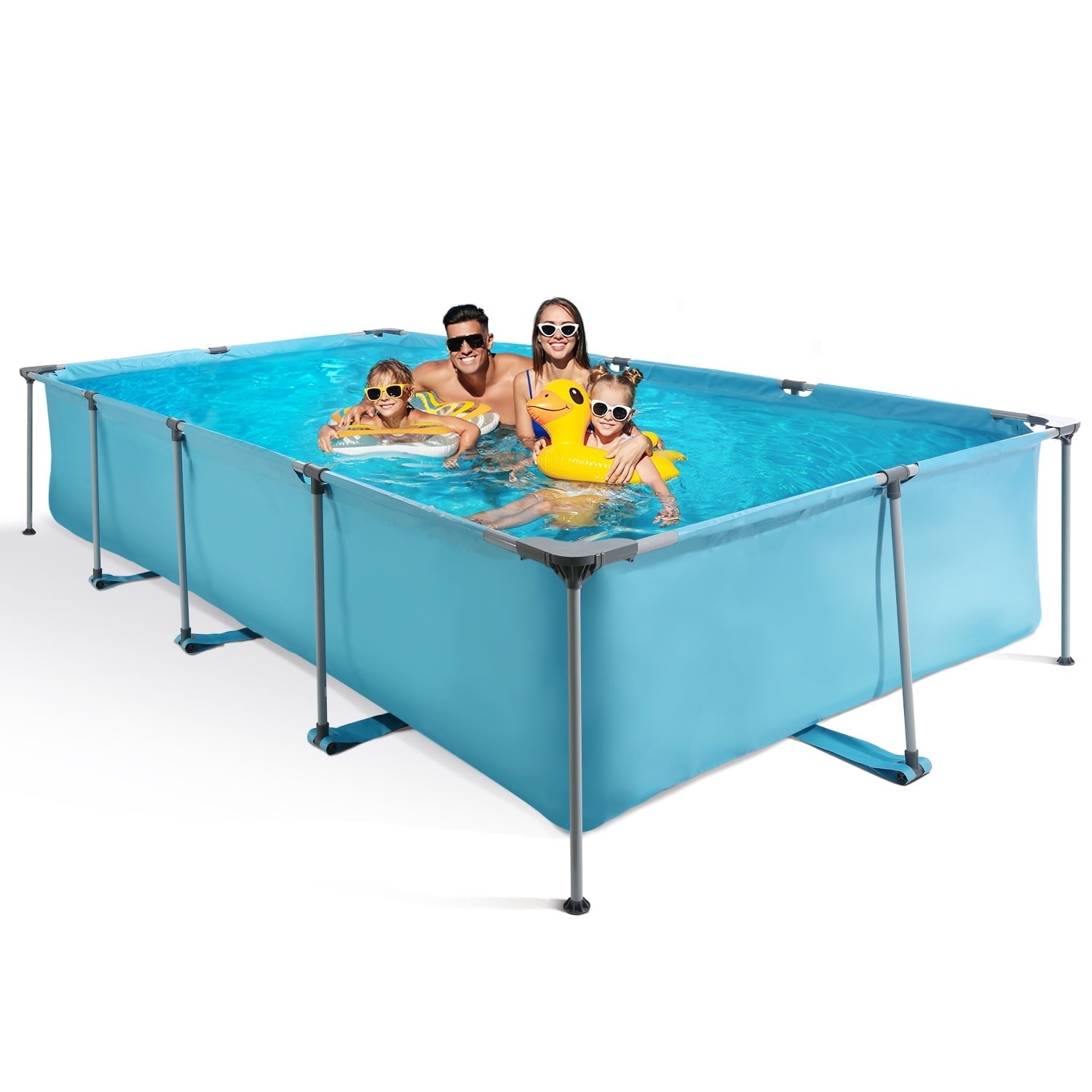 Naipo Swimming Pool Above Ground Outdoor 15ft Rectangle Frame Pool Type 178" x 87" Swimming Pool with Metal Frame for Backyard Use