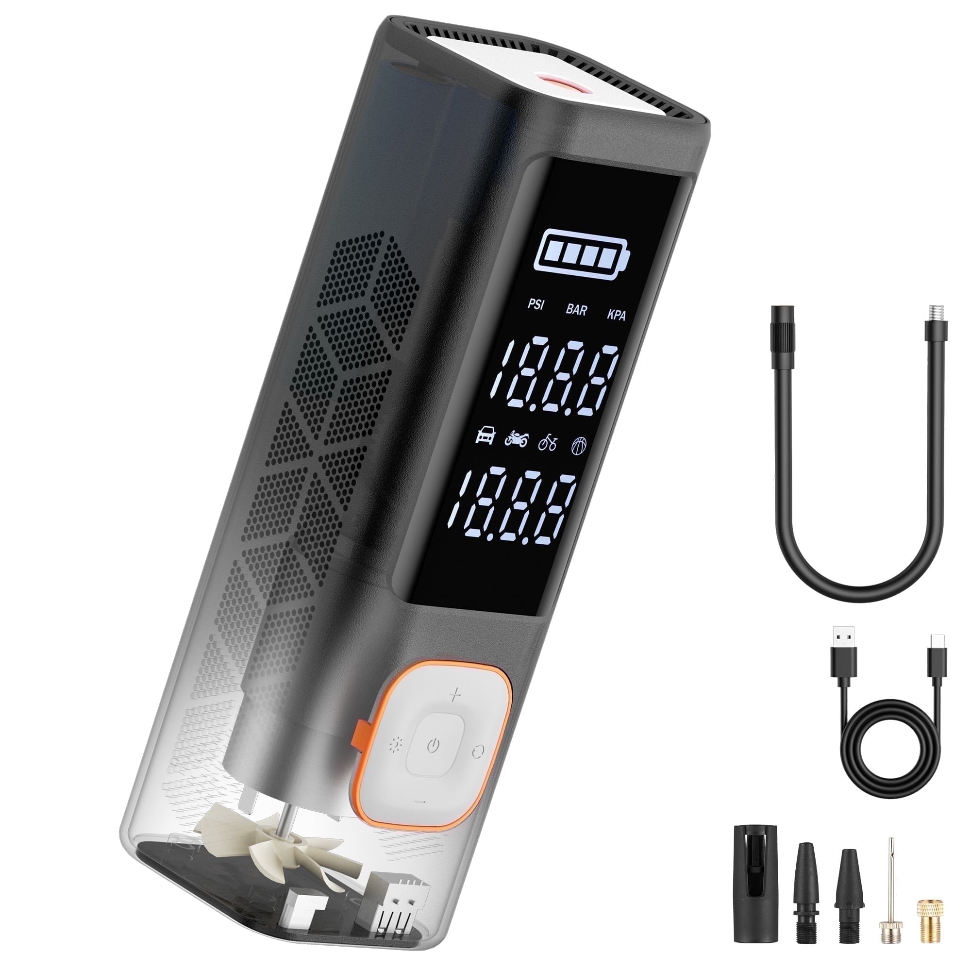 Gonfleur de pneus Naipo 7800 mAh, rechargeable, de poche, 150 PSI, sans fil, gonflage rapide en 1 minute, arrêt automatique, pompe à pression pour voiture, vélo, ballon, moto, matelas de voiture.
