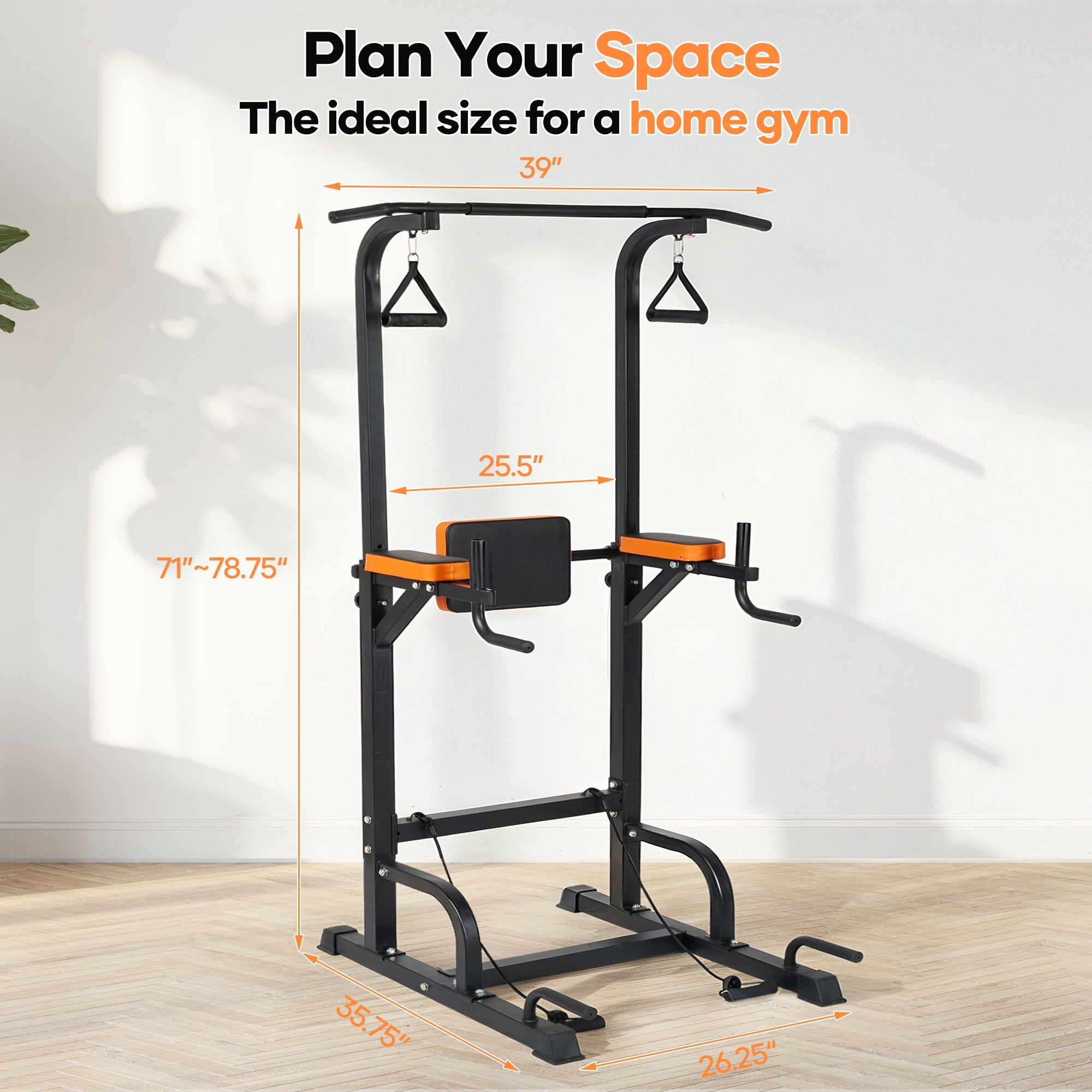 Naipo Power Tower for Home Gym 450LBS 6 Height Levels Adjustable Pull Up Bar Multifunctional Pull Up Dip Station Compact Full Body Workout Equipment