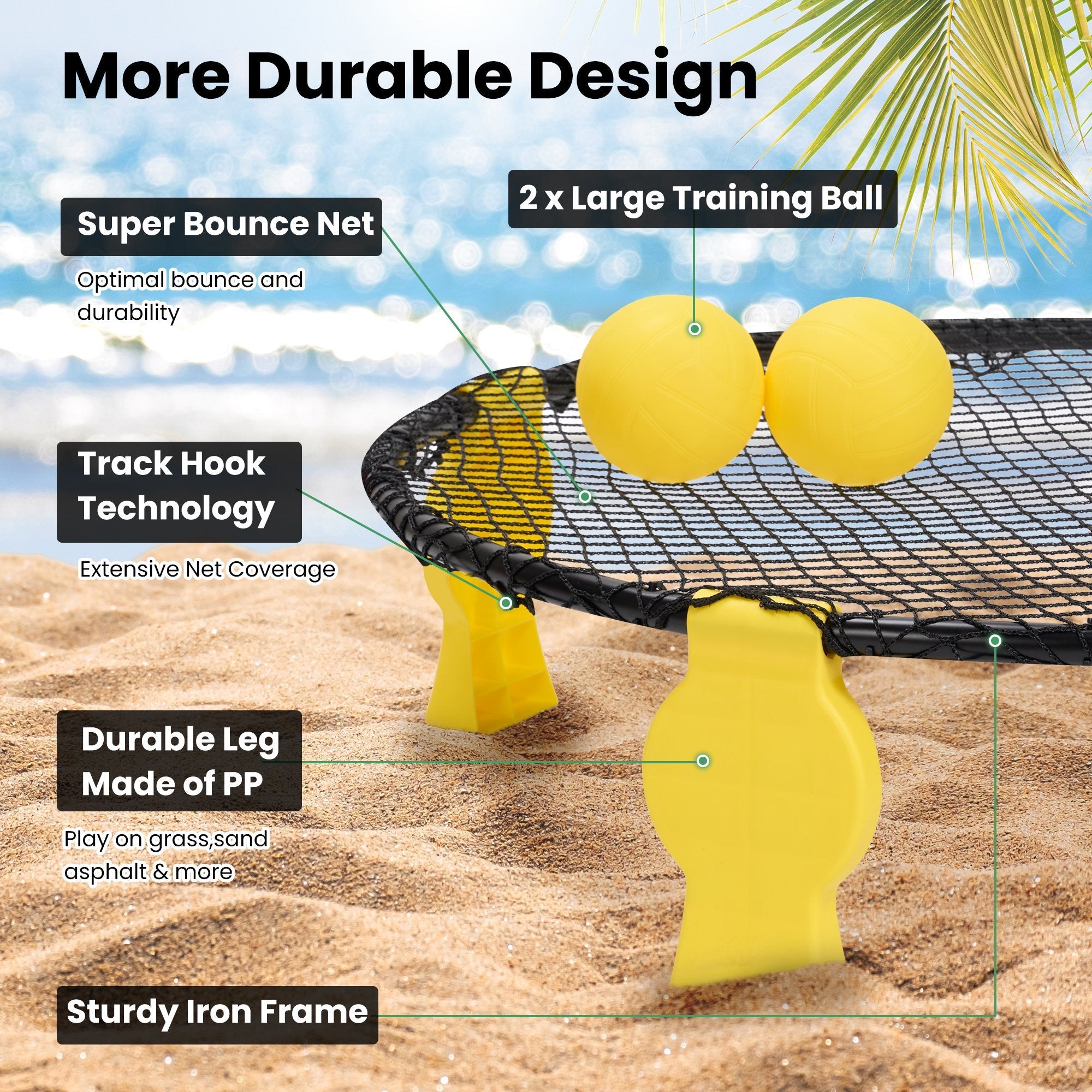 Beach Ball Game Set Outdoor Beach Game with 2 Balls Net and Carrying Bag Roundnet Game Set for Beach Yard Lawn Backyard and Park Indoor for Adults and Family - NAIPO
