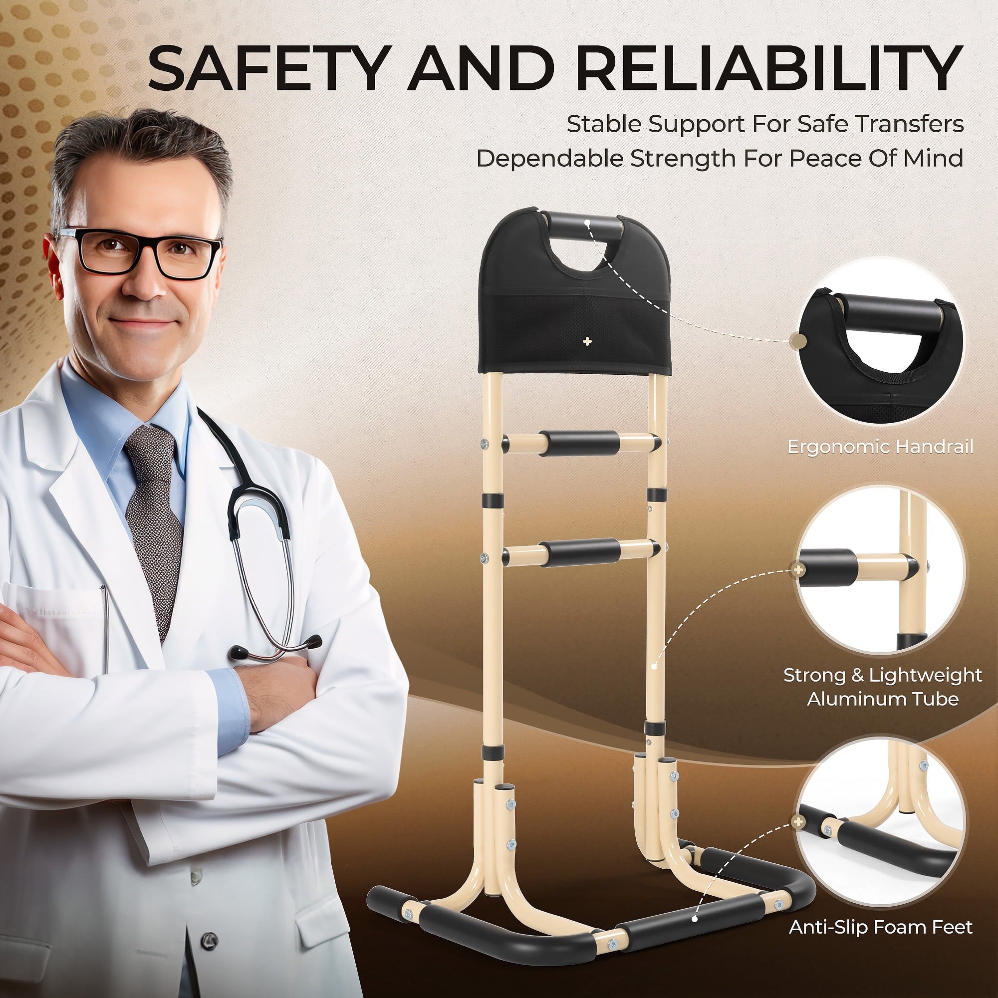 Chair Stand Assist with Sturdy Base, Portable Bar for Seniors Sit to Stand,Mobility & Daily Living Aids with Storage Pocket, Supports Up to 300 Lbs - NAIPO