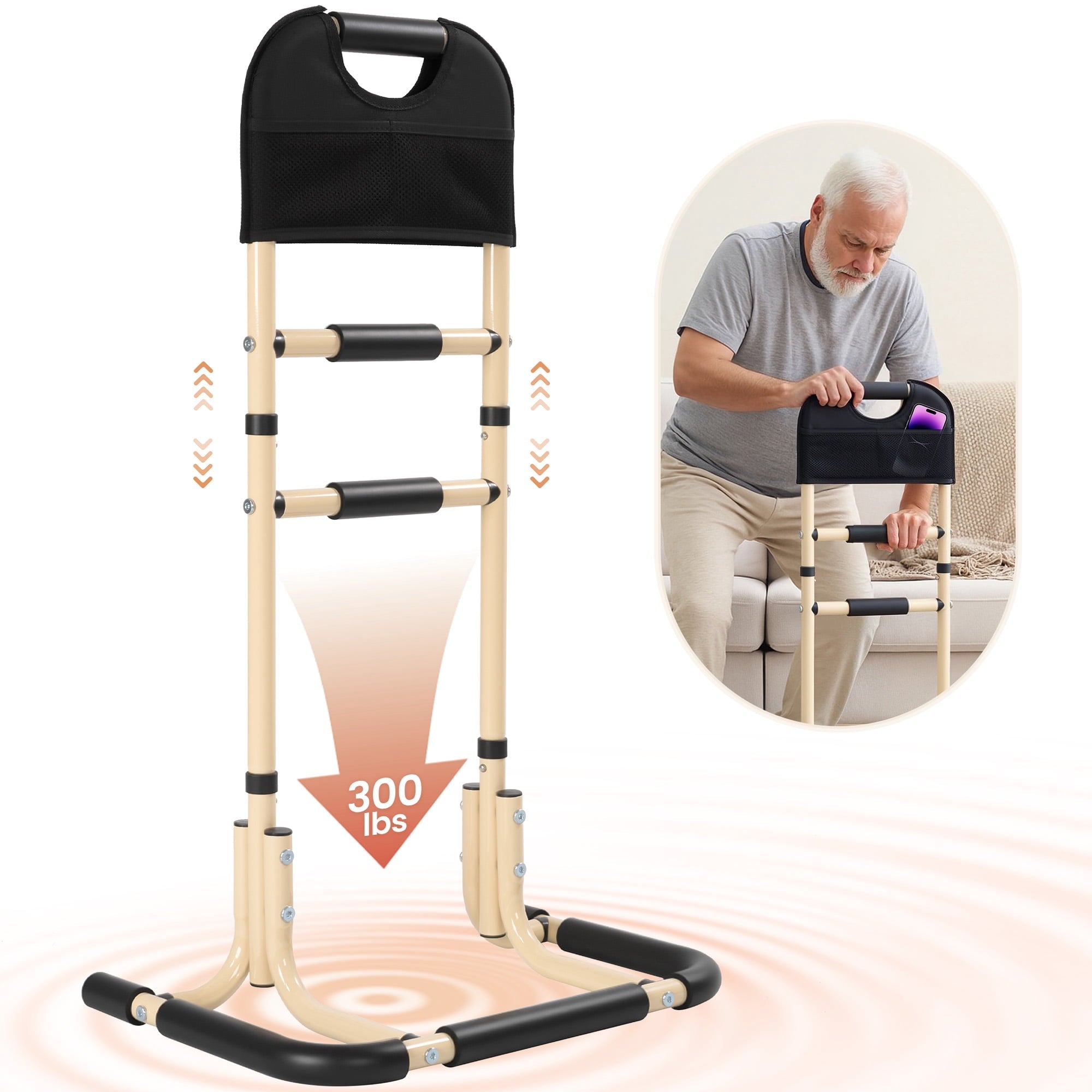 Chair Stand Assist with Sturdy Base, Portable Bar for Seniors Sit to Stand,Mobility & Daily Living Aids with Storage Pocket, Supports Up to 300 Lbs - NAIPO