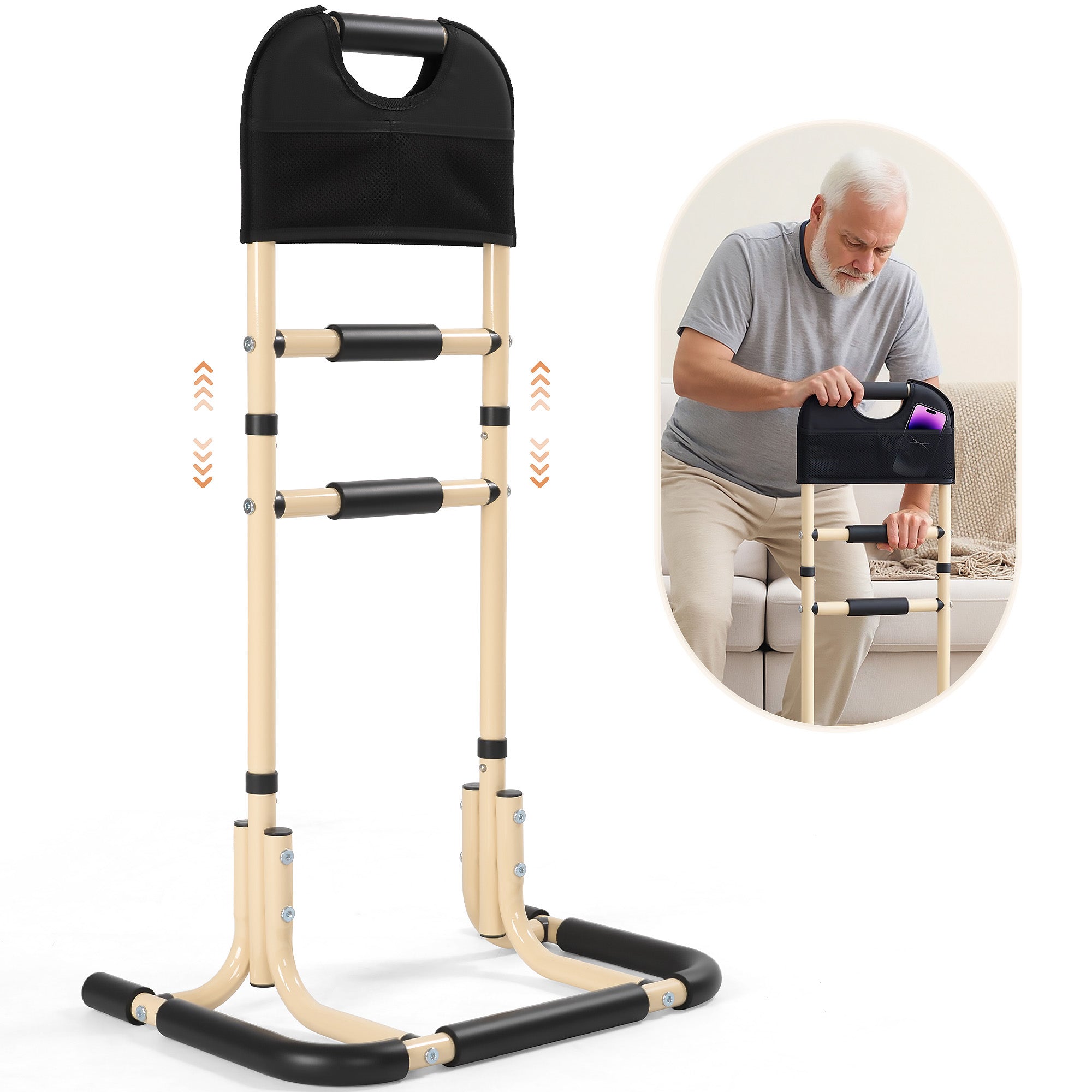 Chair Stand Assist with Sturdy Base, Portable Bar for Seniors Sit to Stand,Mobility & Daily Living Aids with Storage Pocket, Supports Up to 300 Lbs - NAIPO