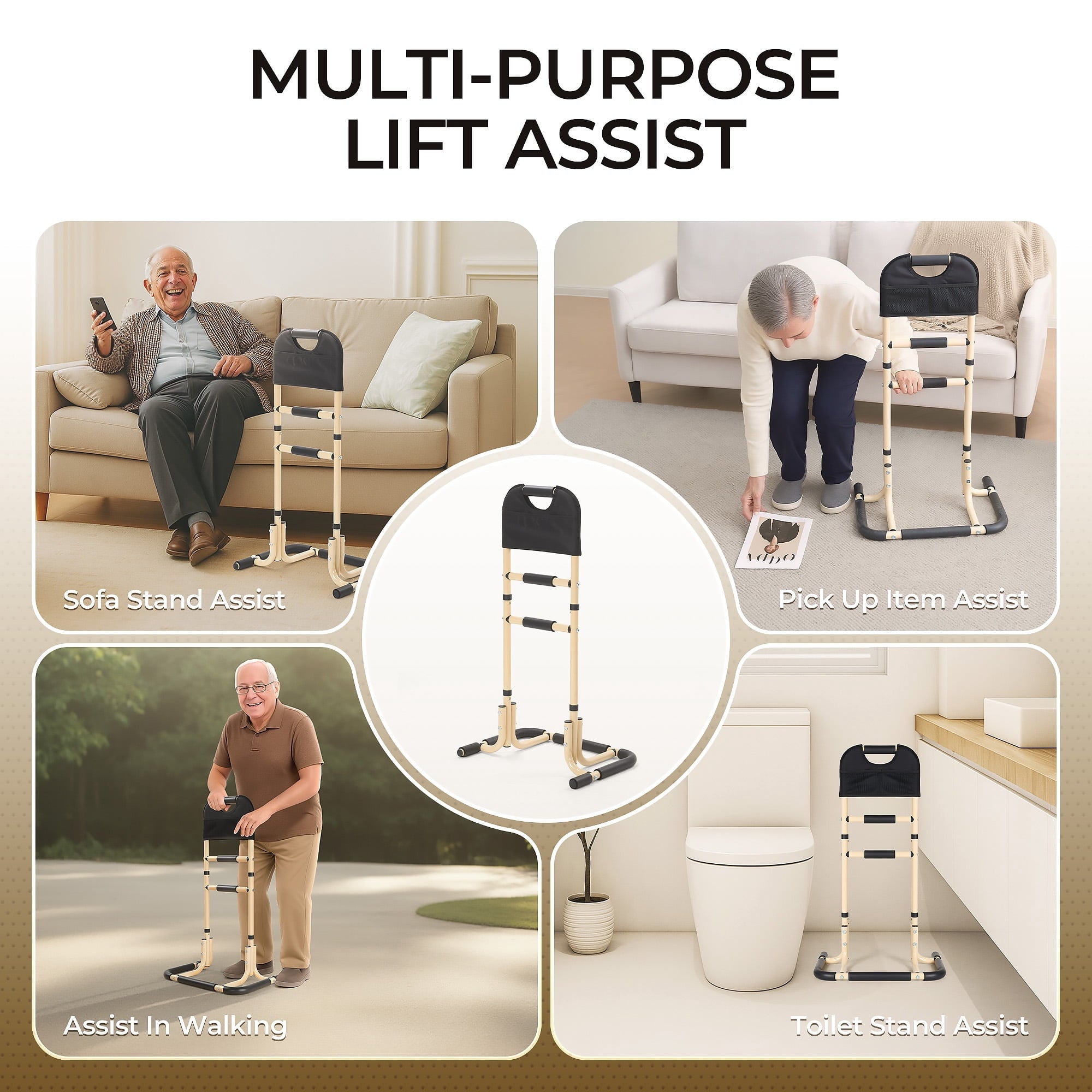 Chair Stand Assist with Sturdy Base, Portable Bar for Seniors Sit to Stand,Mobility & Daily Living Aids with Storage Pocket, Supports Up to 300 Lbs - NAIPO