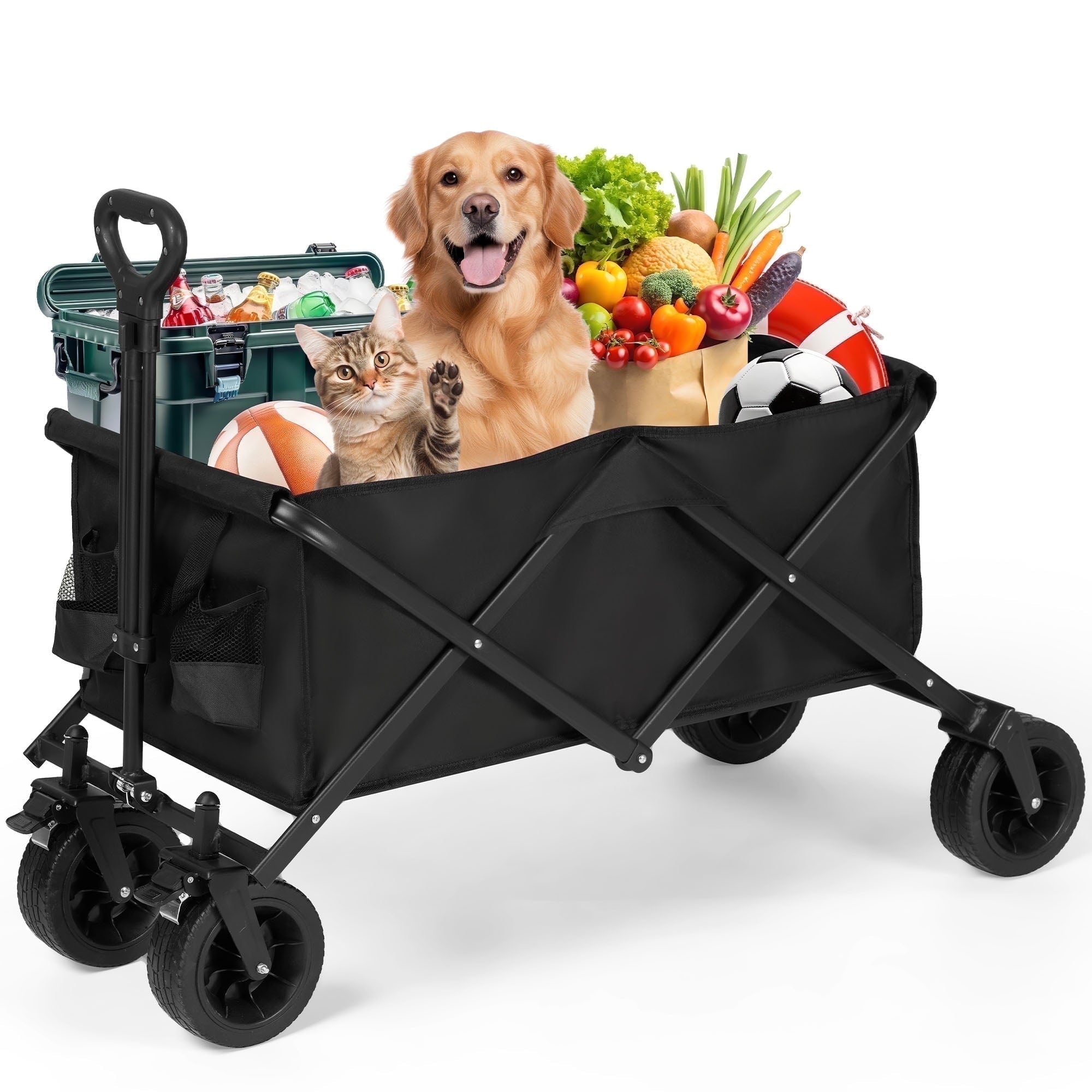 Collapsible Wagon Cart Foldable Utility Heavy Duty Wagons Carts with 550lbs Capacity Portable Folding Bench Garden Cart for Grocery Shopping Camping
