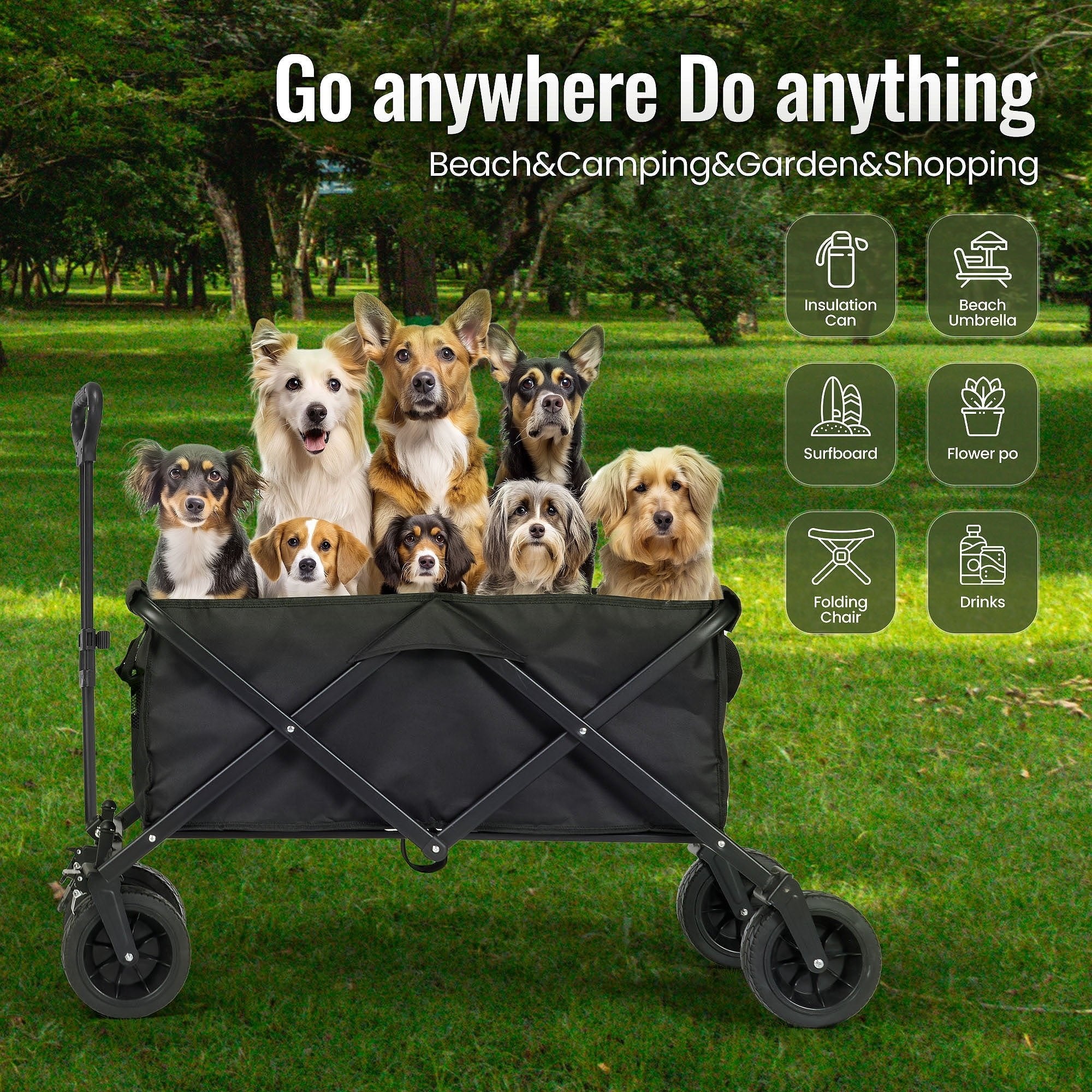 Collapsible Wagon Cart Foldable Utility Heavy Duty Wagons Carts with 550lbs Capacity Portable Folding Bench Garden Cart for Grocery Shopping Camping - NAIPO