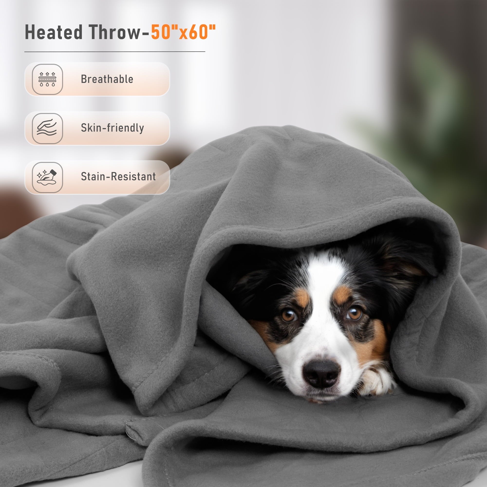 Electric Heated Blanket 50" x 60" Soft Heated Throw for Couch Fast Heating with 6 Temperature Levels & 4hrs Auto Off Machine Washable - NAIPO