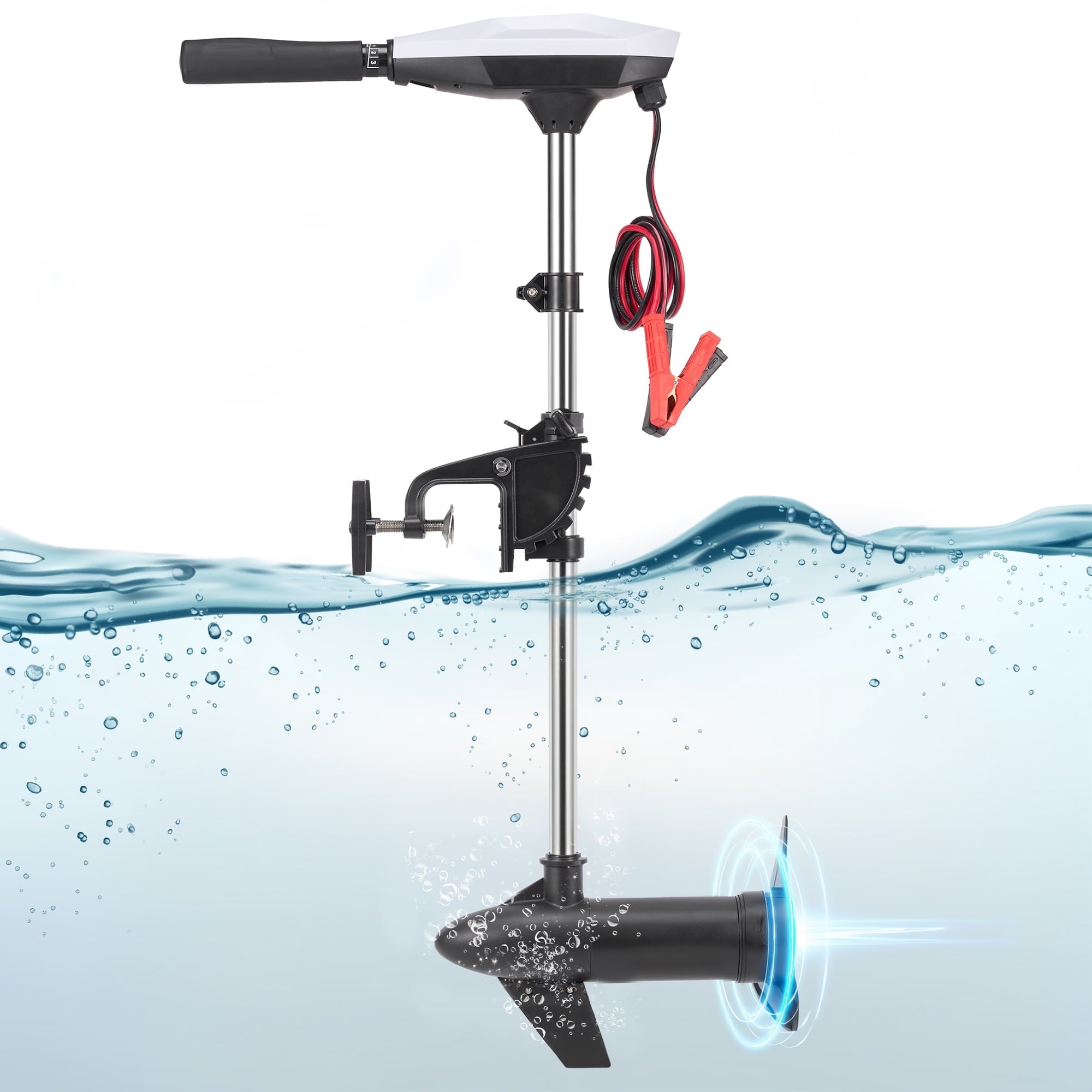 Electric Trolling Motor with 55 Lbs Thrust 8 Speeds,Outboard Boat Motor with LED Battery Indicator and Telescoping Handle for Kayak Fishing Boats Freshwater Saltwater,white - NAIPO