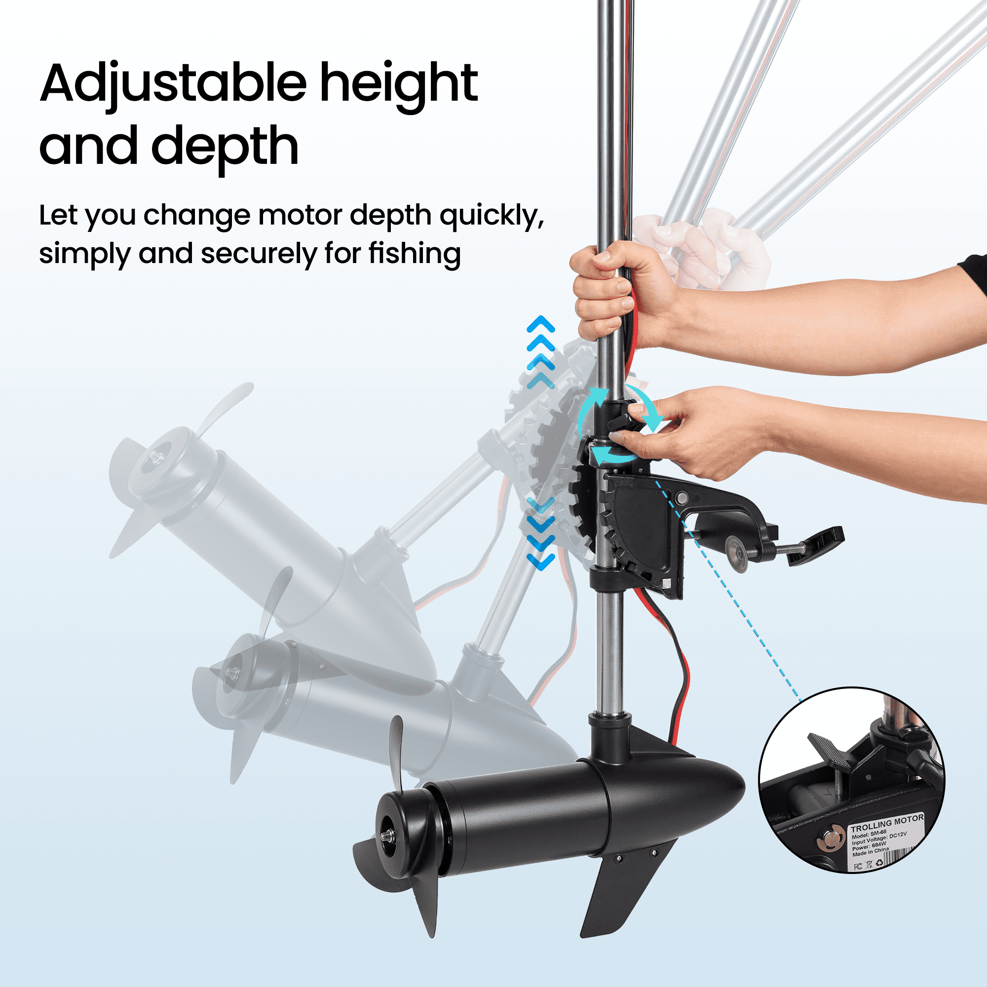 Electric Trolling Motor with 68 Lbs Thrust 8 Speeds,Boat Motor with LED Battery Indicator and Telescoping Handle for Inflatable Boat Kayak Fishing, Freshwater/Saltwater Use - NAIPO