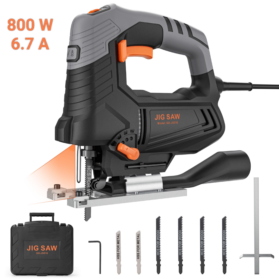 ENGINDOT 800W 120V,6.7A 6 Variable Speed Jigsaw,4 Orbital Power Saw with Laser&LED Light&6 Blades for Wood/Steel/PVC Cutting - NAIPO