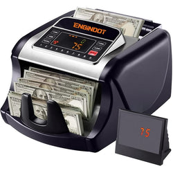 ENGiNDOT Money Counter Machine with UV/MG/IR/DBL/HLF/CHN/DD Image Counterfeit Detection, Large LED Display for Bill Counter with Abundant Accessories,with Portable Handle- No Count Amounts, Black - NAIPO