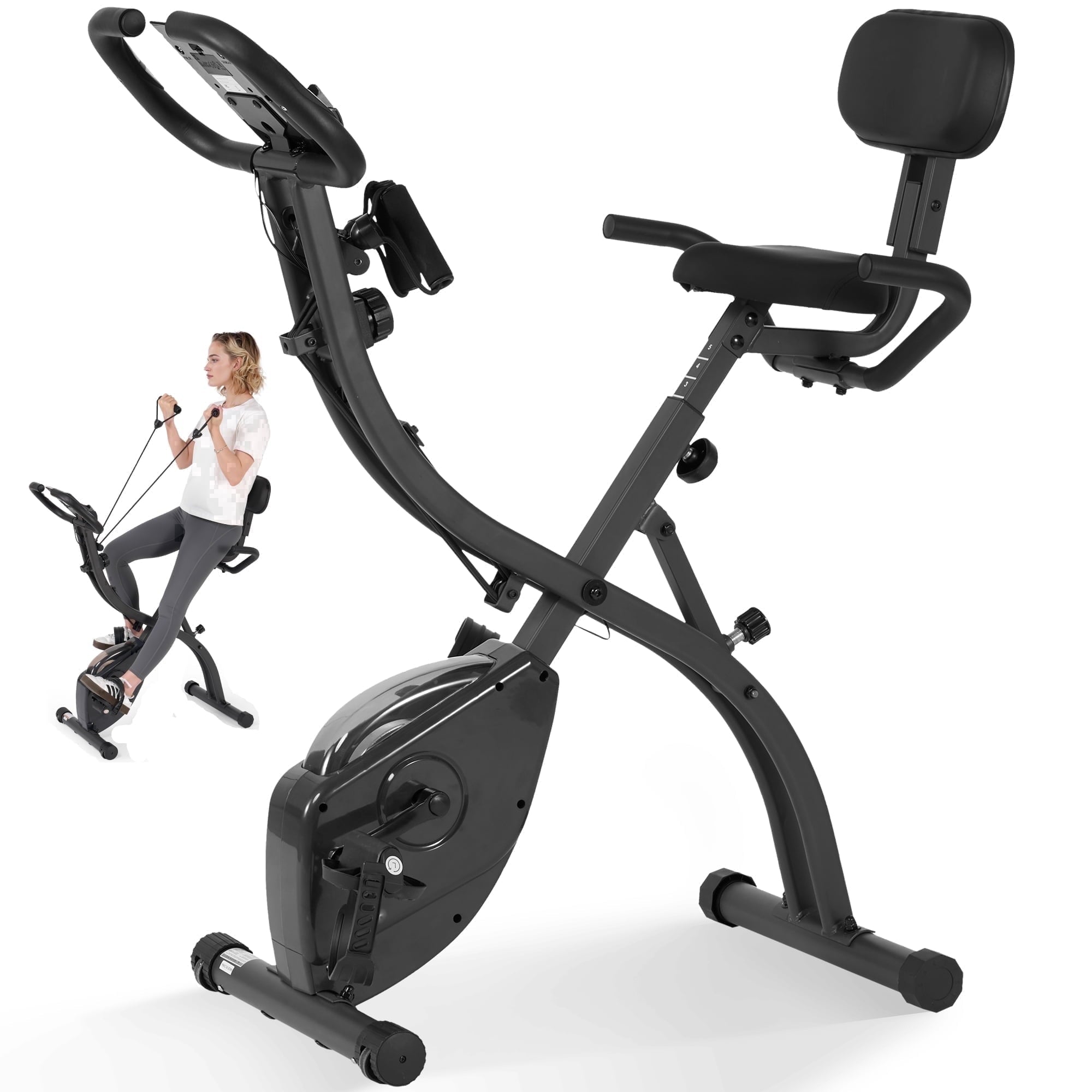 Exercise Bike Folding Stationary Bike Recumbent Exercise Bike Machine Home with LCD Monitor Phone Holder Portable - NAIPO