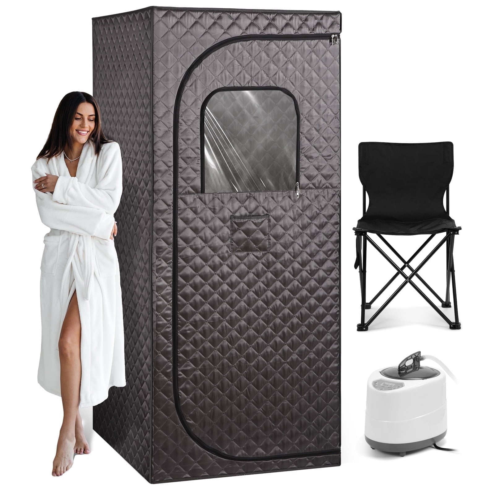Full Size Portable Steam Sauna Tent for Home Spa, Relaxation Kit with 2.6L 1000W Steamer, Remote Control and Foldable Chair, 2.6’ x 2.6’ x 5.9’ - NAIPO
