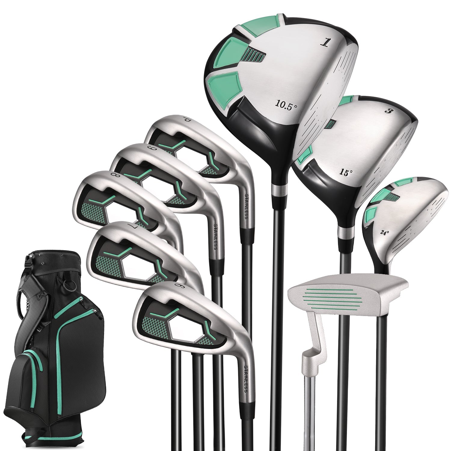 Golf Club Set 9 - Piece Complete Golf Set for Right Handed with Stand Bag & 3 Bonus Head Covers - NAIPO
