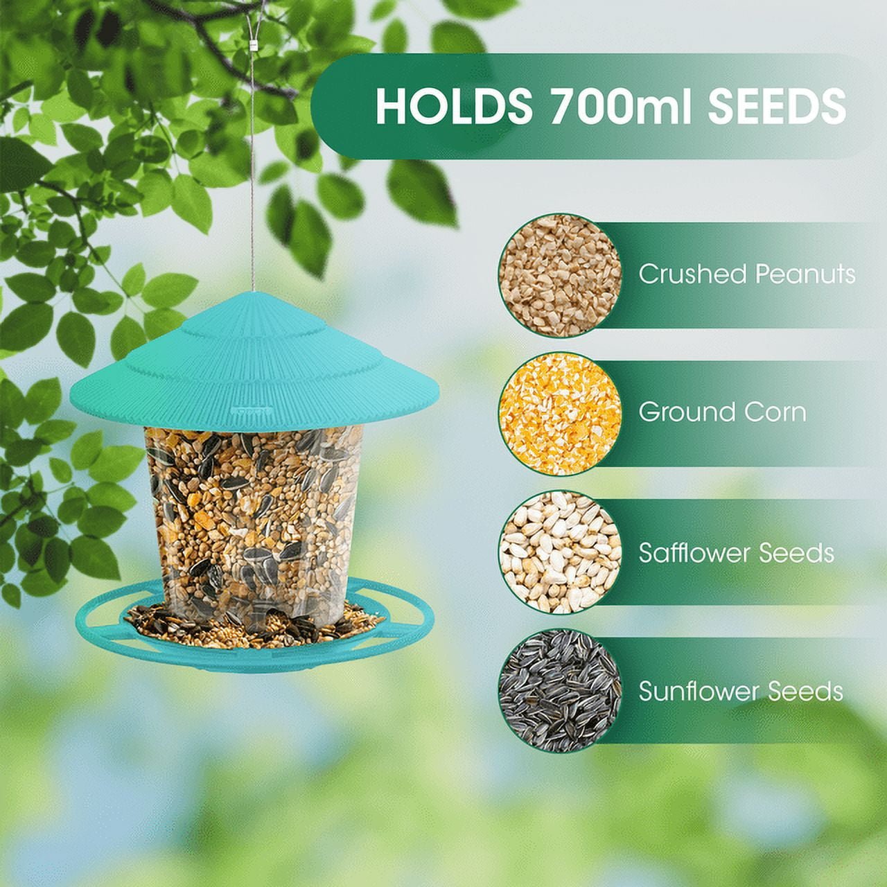 Hanging Bird Feeders for Outside, Squirrel Proof, Easy to Fill Wild Bird Feeders, Attract a Variety of Hummingbird - NAIPO