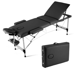 MaxKare 3-Section Professional Massage Table, Adjustable Folding with Aluminum Legs, Carrying Bag for Salon Lash Treatments, Maximum weight capacity 595lbs, Black - NAIPO