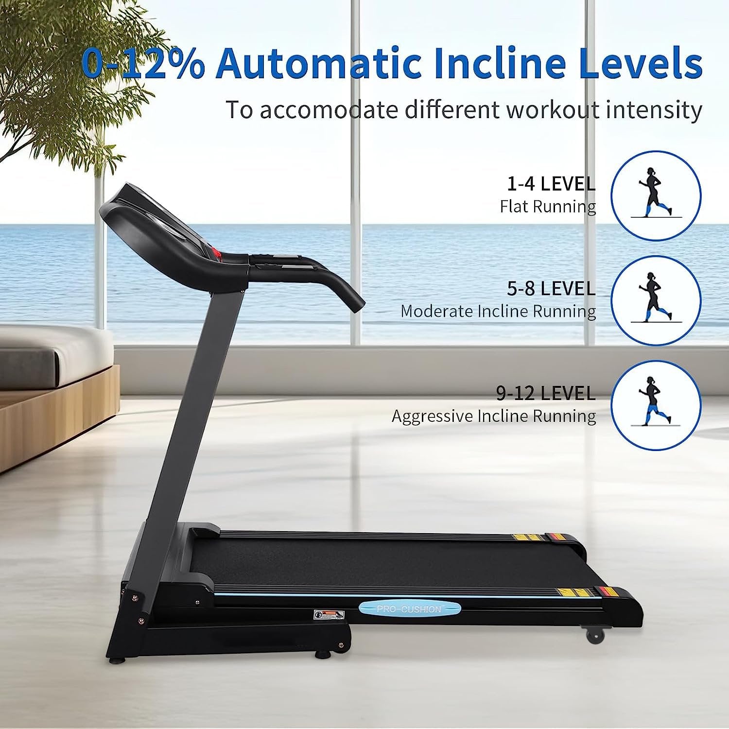 MaxKare Treadmill with Auto Incline Folding Treadmill 12Level Incline 2.5 Horse Power 15 Preset for Home Use 8.5 mph Range - NAIPO