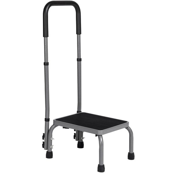 Medical Step Stool with Handle 7 Level Adjustable Height Non-Slip Steel Rubber Platform Footstool for Seniors, 300 lb. Weight Capacity