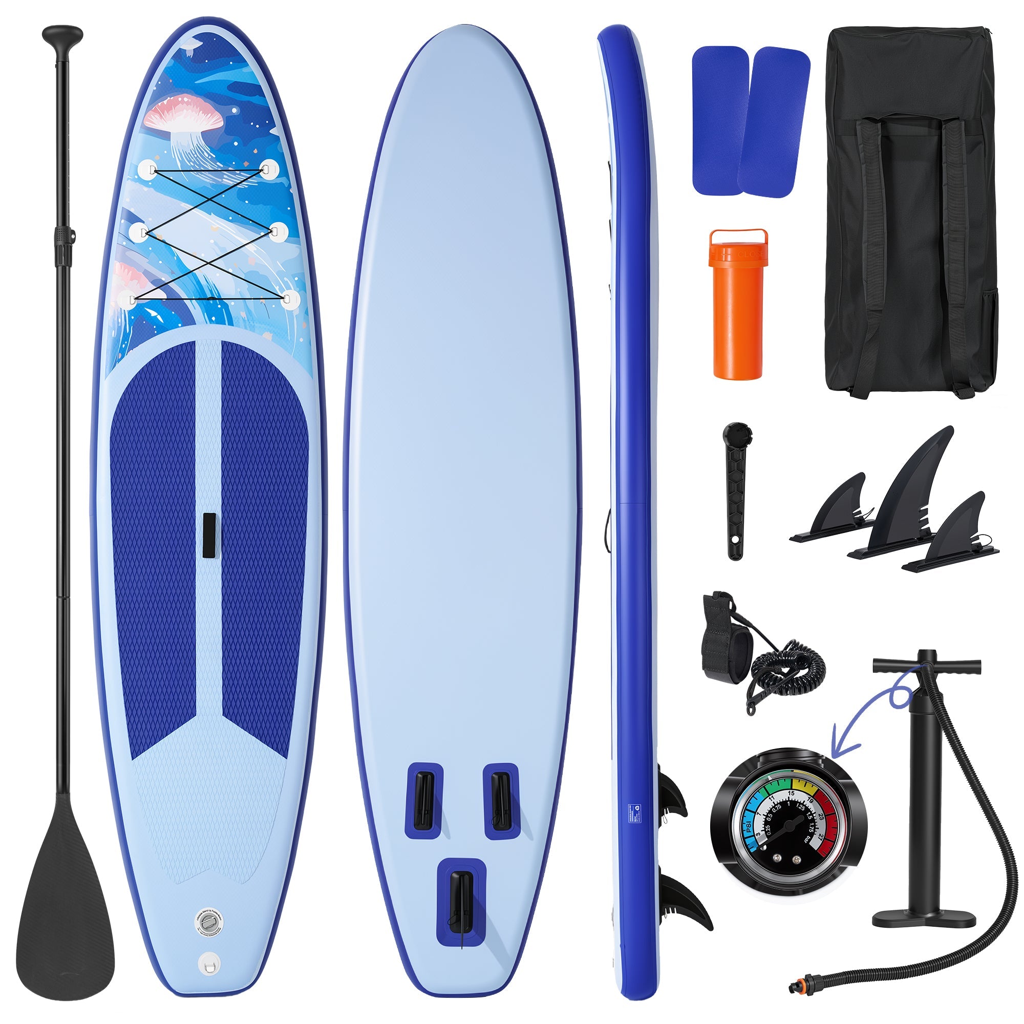 Naipo 10.6 Ft. Inflatable Stand Up Paddle Board Inflatable SUP with Premium Accessories Set Bi-Action Pump(10 Mins Inflate) Capacity 370 Lbs.for 2-3 People for Youth & Adult - NAIPO