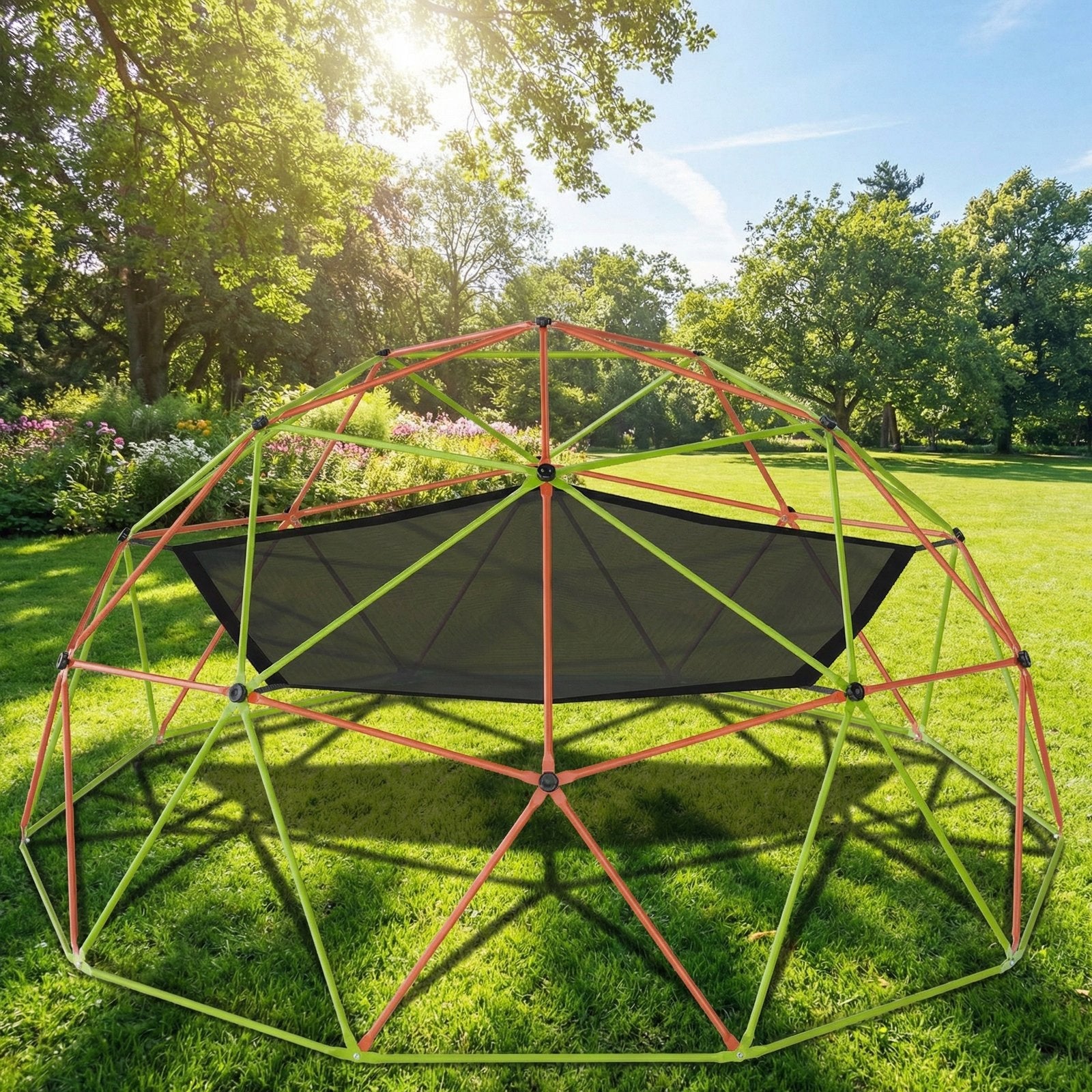 Naipo 10FT Climbing Dome with Hammock Swing 500 LBS Heavy Duty Climbing Set Outdoor Backyard Playground Jungle&nbsp;Gym Orange & Green - NAIPO