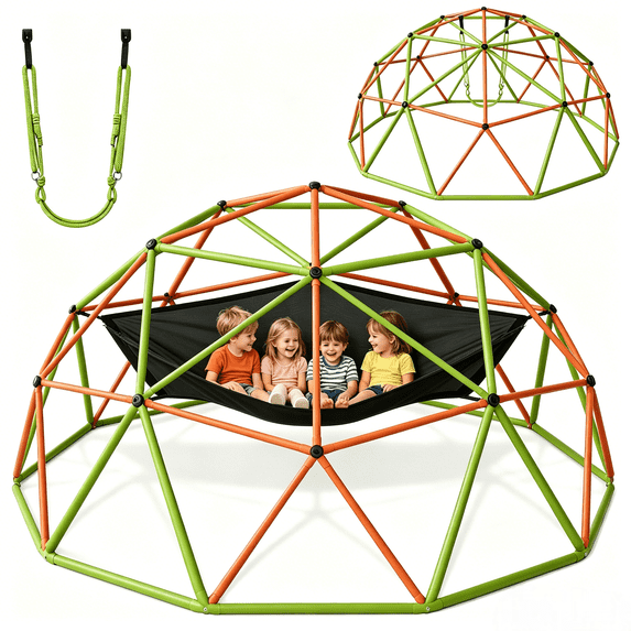 Naipo 10FT Climbing Dome with Hammock Swing Kids Outdoor Jungle Gym Playground Climber 500 lbs Gift for Boys Girls Orange & Green - NAIPO