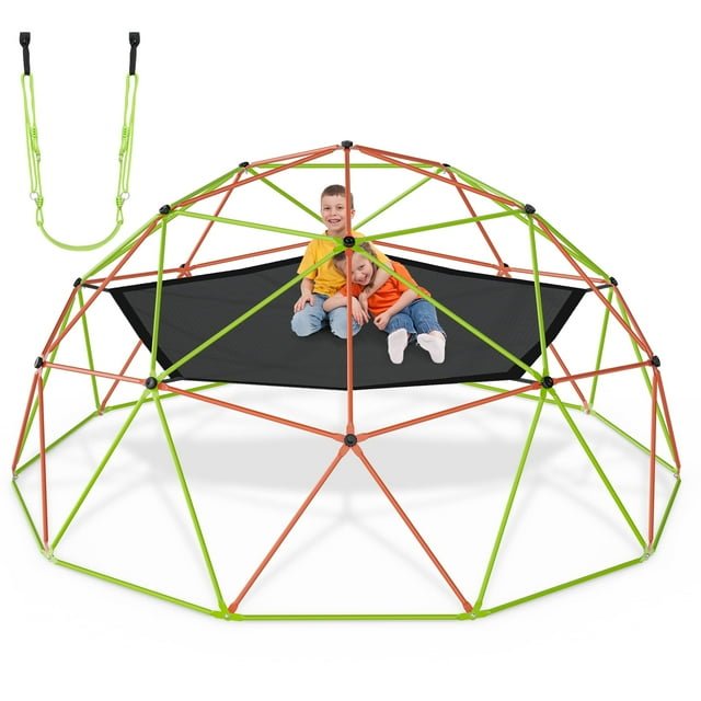 Naipo 10FT Climbing Dome with Hammock Swing Kids Outdoor Jungle Gym Playground Climber 500 lbs Gift for Boys Girls Orange & Green - NAIPO