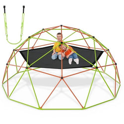 Naipo 10FT Climbing Dome with Hammock Swing Kids Outdoor Jungle Gym Playground Climber 500 lbs Gift for Boys Girls Orange & Green - NAIPO