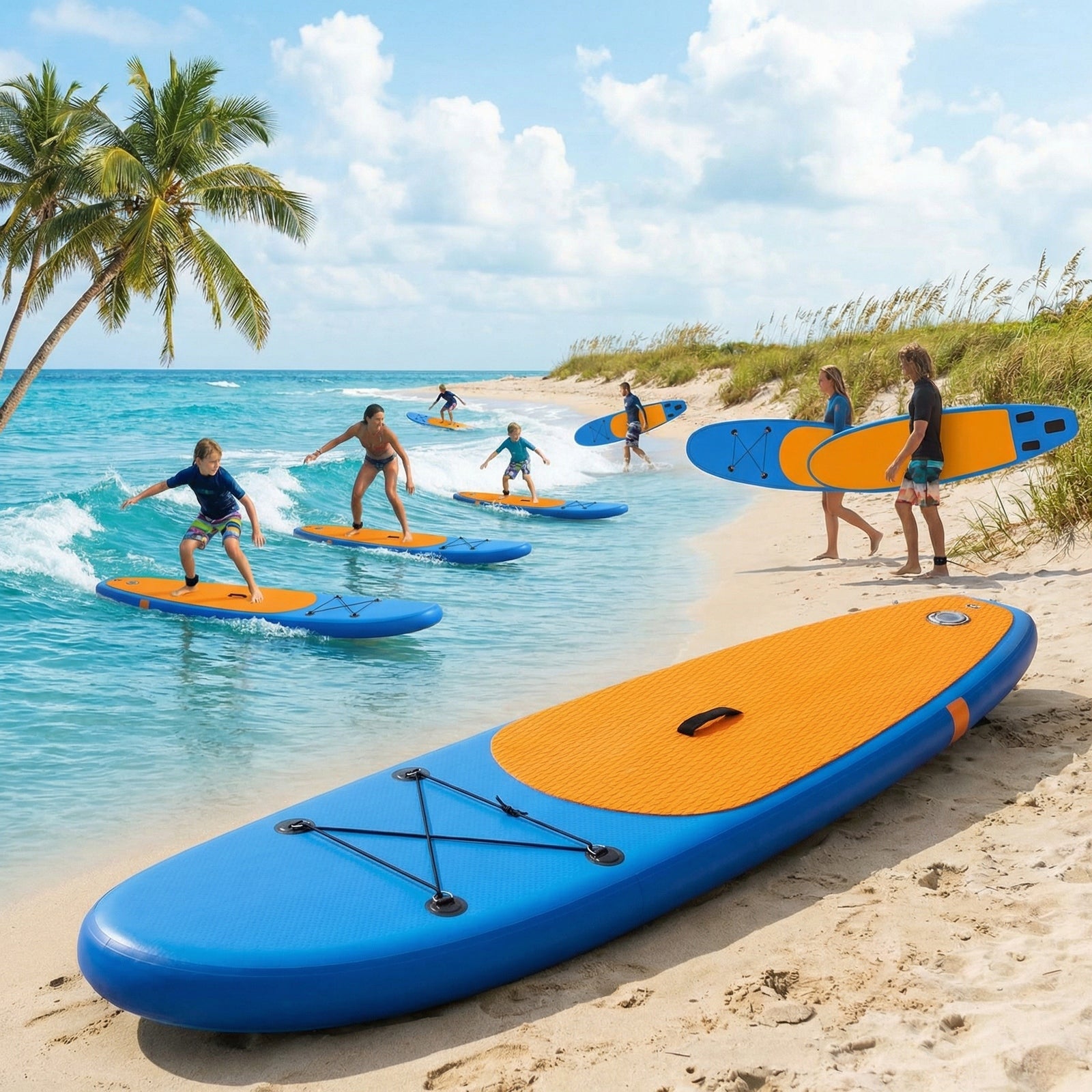 Naipo 10FT Inflatable Paddle Board 30in Wide Design Stand Up Paddle Board with Paddle Accessories for Family Beginners Youth Blue Yellow - NAIPO