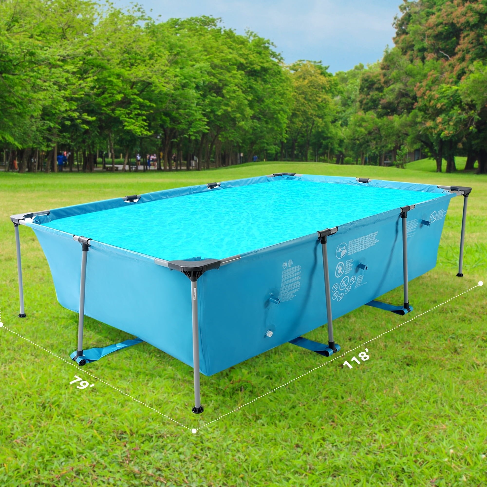 Naipo 10ft Swimming Pool Rectangular Frame Above Ground Backyard Swimming Pool Outdoor Quick Draining 118 x79x29.5 Frame Swimming Pool for Adults Teens Blue