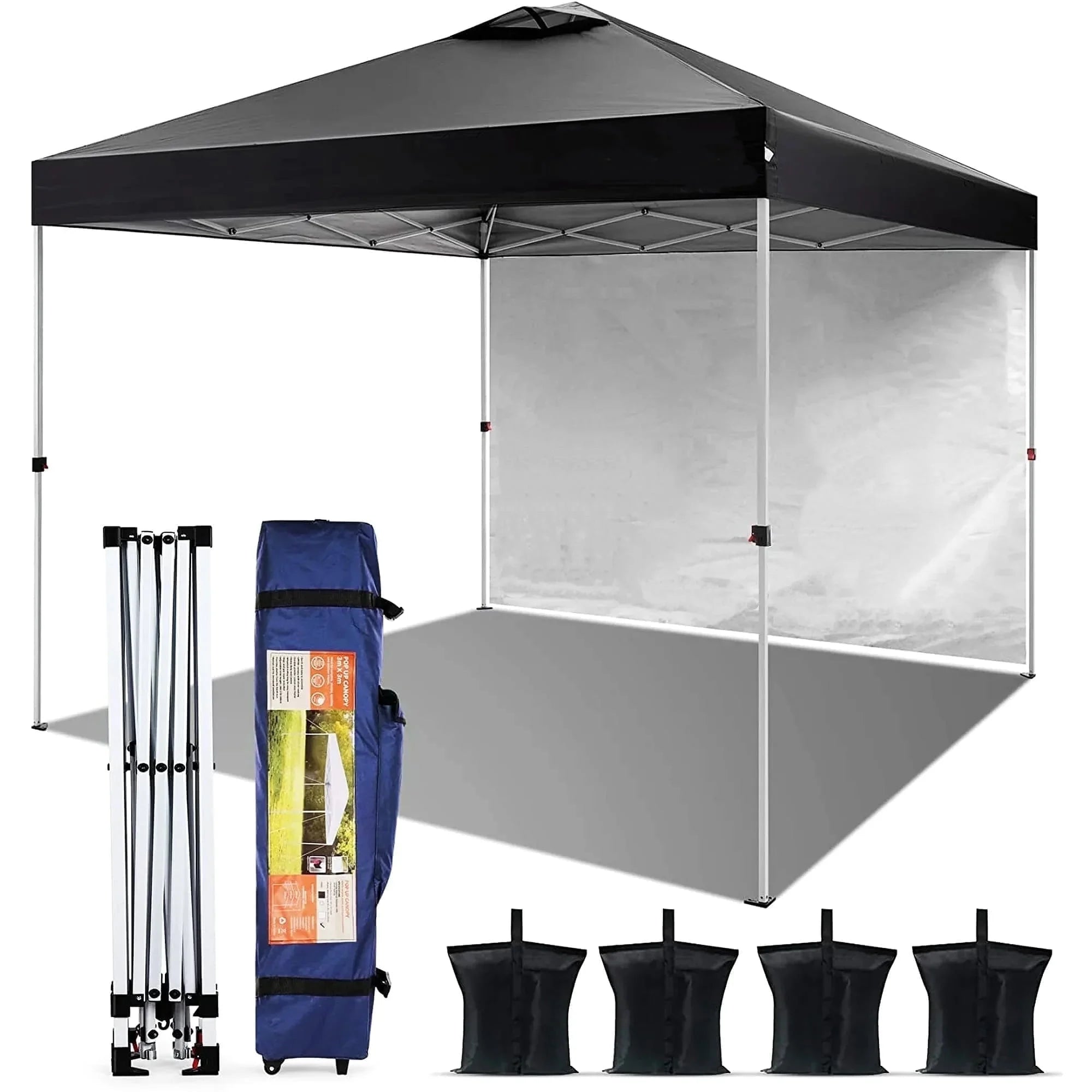 Naipo 10'x10' Pop up Tent with Sidewall, Portable Outdoor Canopy,Sun & Rainy Use, Water Resistance, Foldable with Carry Bag, Black