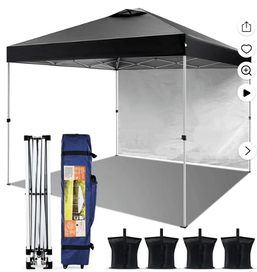 Naipo 10'x10' Pop up Tent with Sidewall, Sun & Rainy Use, Portable Outdoor Canopy, Type of Water Resistance Outdoor Canopy, Foldable with Carry Bag, Black