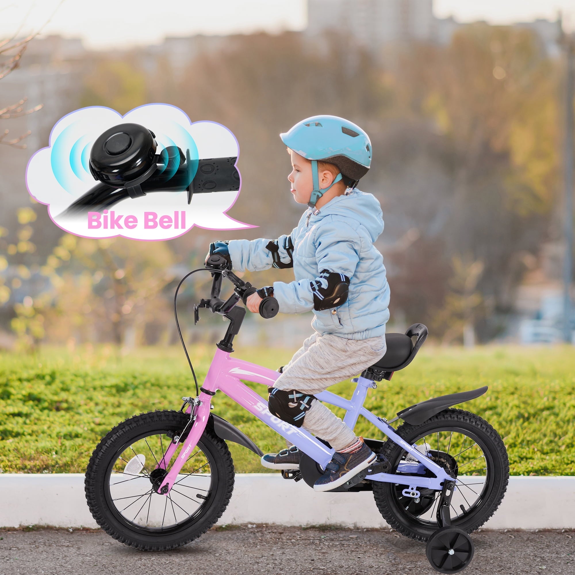 Naipo 12” Kid Bike for Boys and Girls Gradient Purple Bicycle with Training Wheels, Bell & Dual Brakes - NAIPO