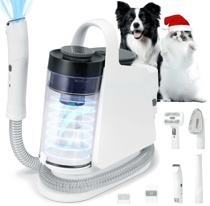 Naipo 12KPa Pet Grooming Kit, 2L Dog Hair Vacuum with 6 Grooming Tools, Large Dust Bin, 3 Sunction Modes, for Cat and Dog, White